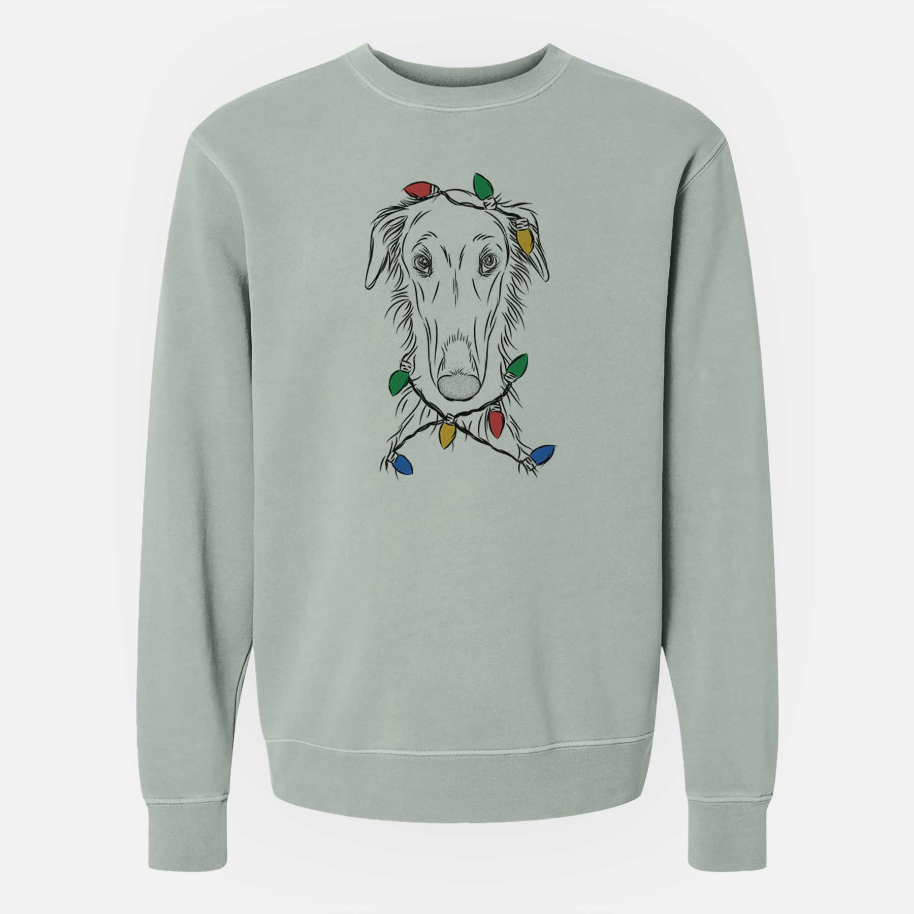 Christmas Lights Vaughn the Borzoi - Unisex Pigment Dyed Crew Sweatshirt