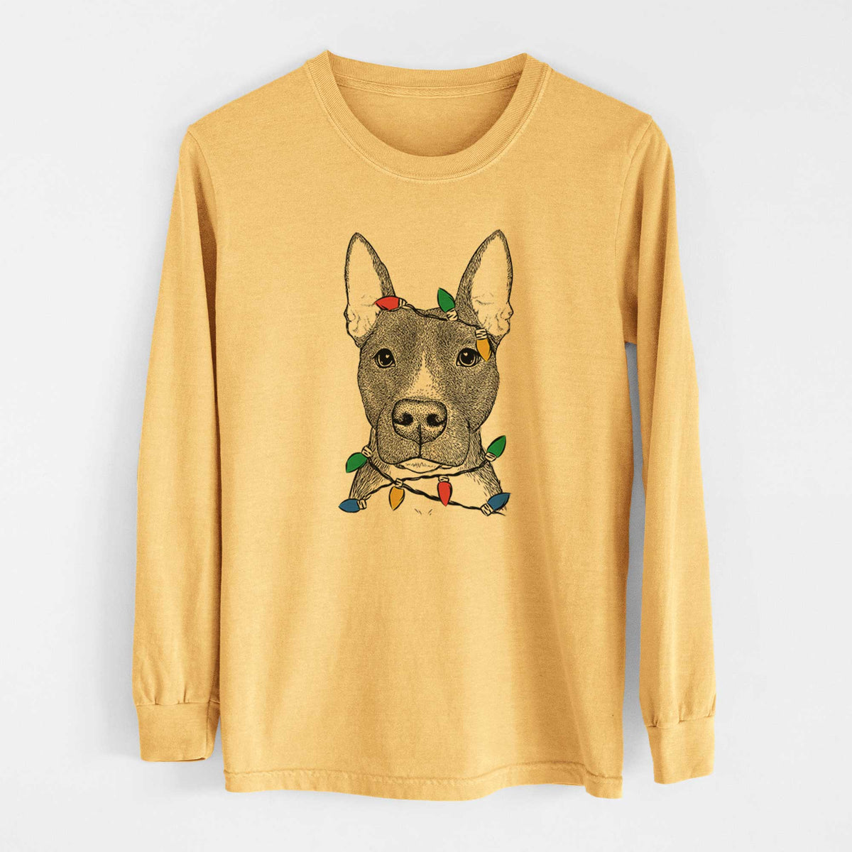 Christmas Lights Violet the Pitbull - Heavyweight 100% Cotton Long Sleeve