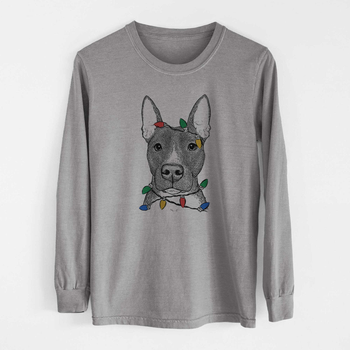 Christmas Lights Violet the Pitbull - Heavyweight 100% Cotton Long Sleeve