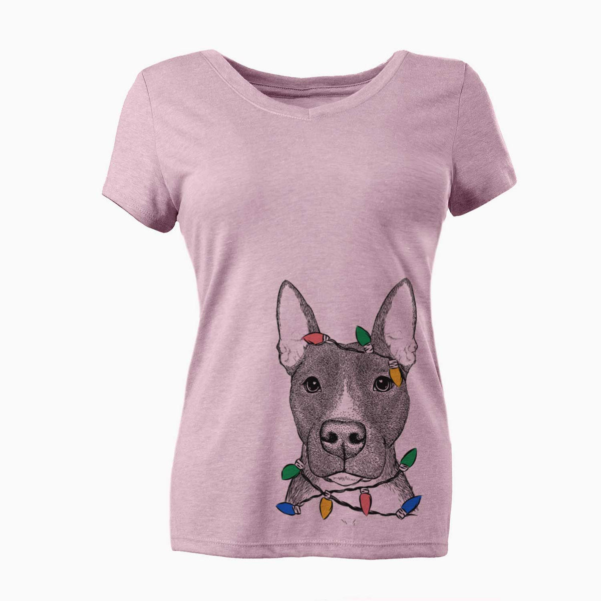 Christmas Lights Violet the Pitbull - Women's V-neck Shirt