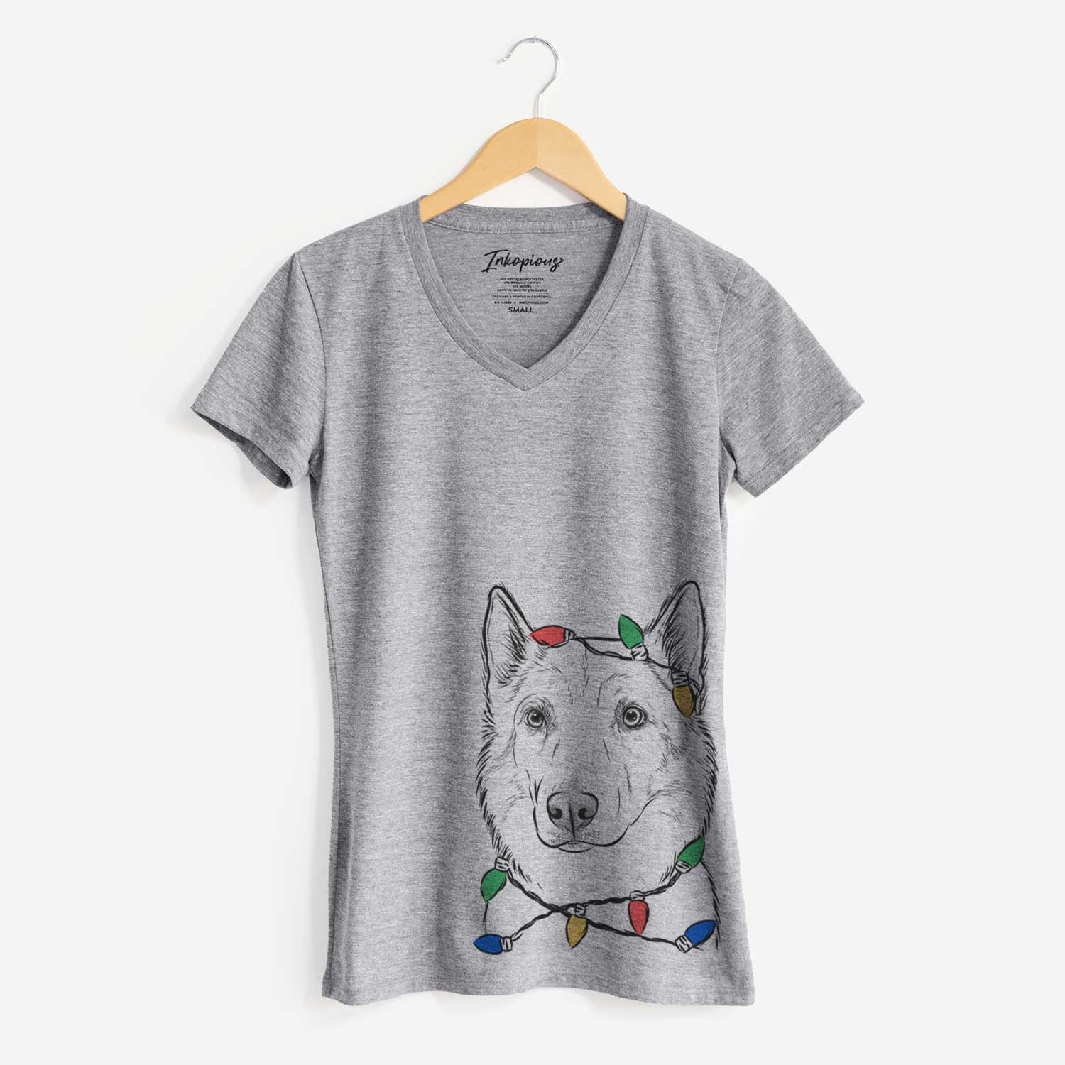 Christmas Lights Vox the Siberian Husky - Women's V-neck Shirt