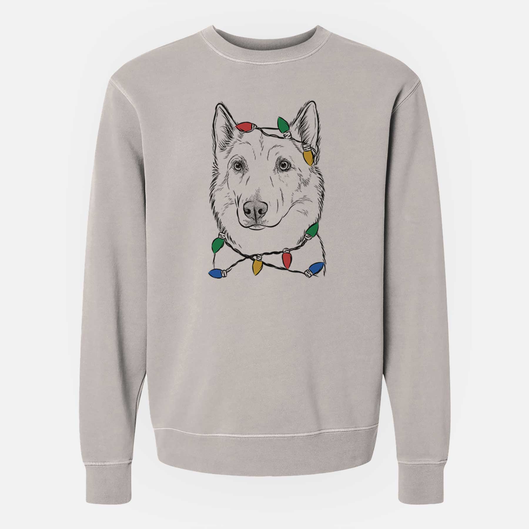 Christmas Lights Vox the Siberian Husky - Unisex Pigment Dyed Crew Sweatshirt