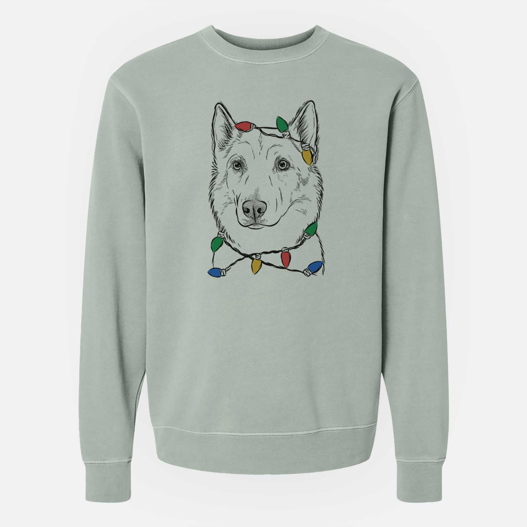 Christmas Lights Vox the Siberian Husky - Unisex Pigment Dyed Crew Sweatshirt