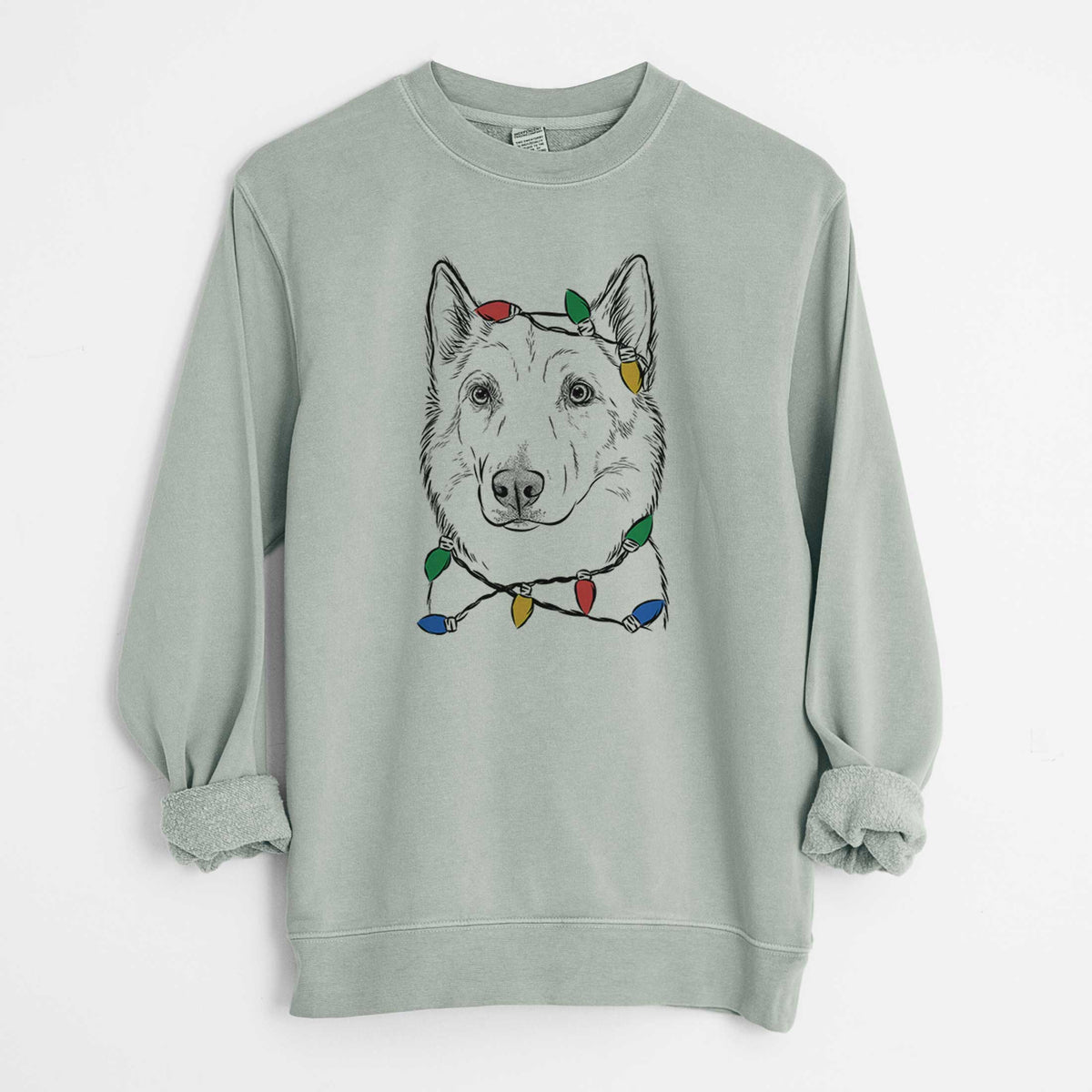 Christmas Lights Vox the Siberian Husky - Unisex Pigment Dyed Crew Sweatshirt