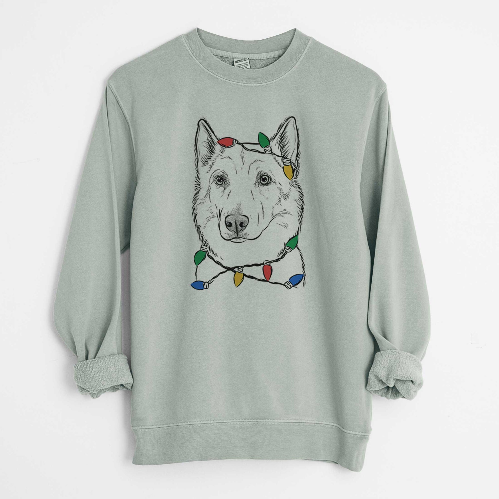 Christmas Lights Vox the Siberian Husky - Unisex Pigment Dyed Crew Sweatshirt