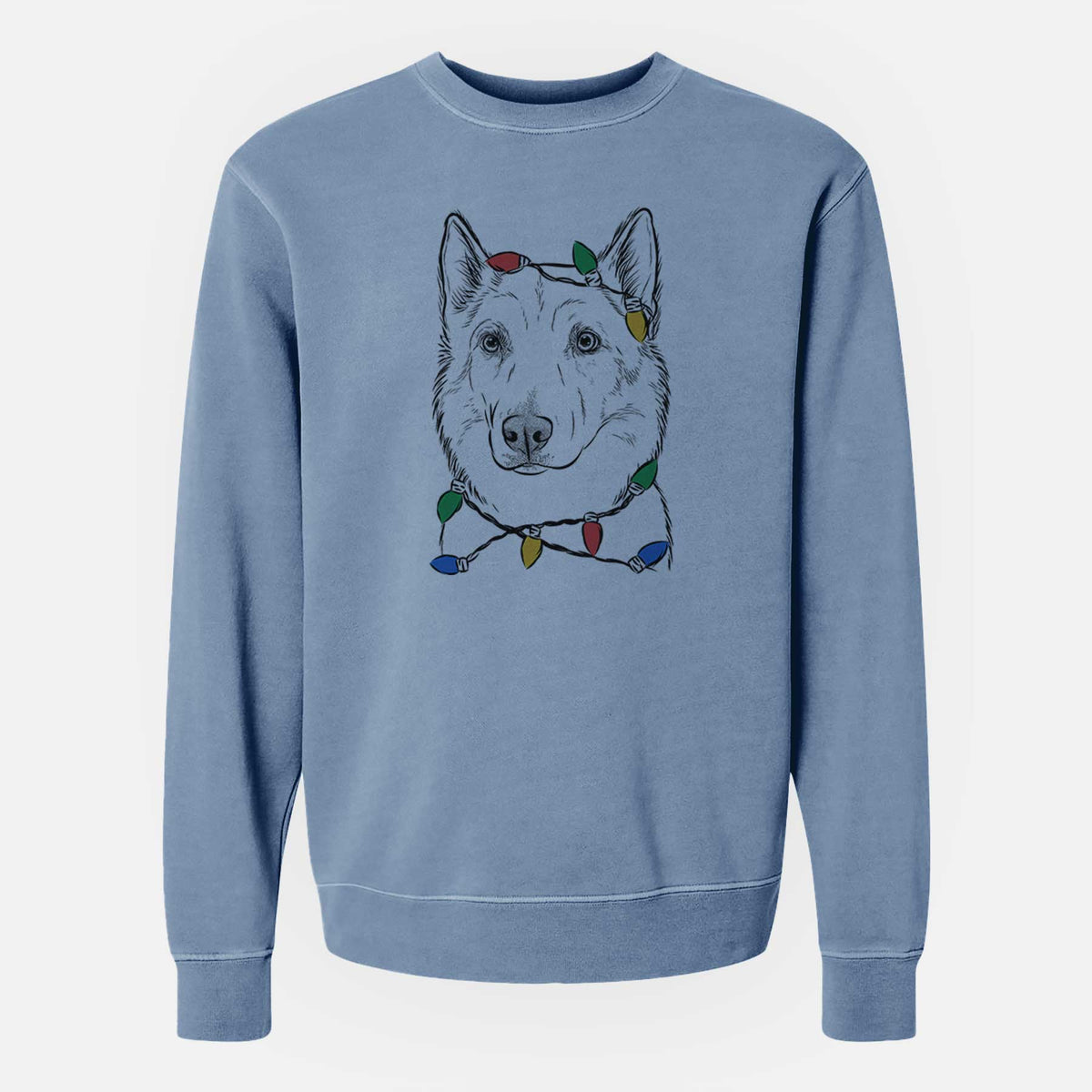 Christmas Lights Vox the Siberian Husky - Unisex Pigment Dyed Crew Sweatshirt