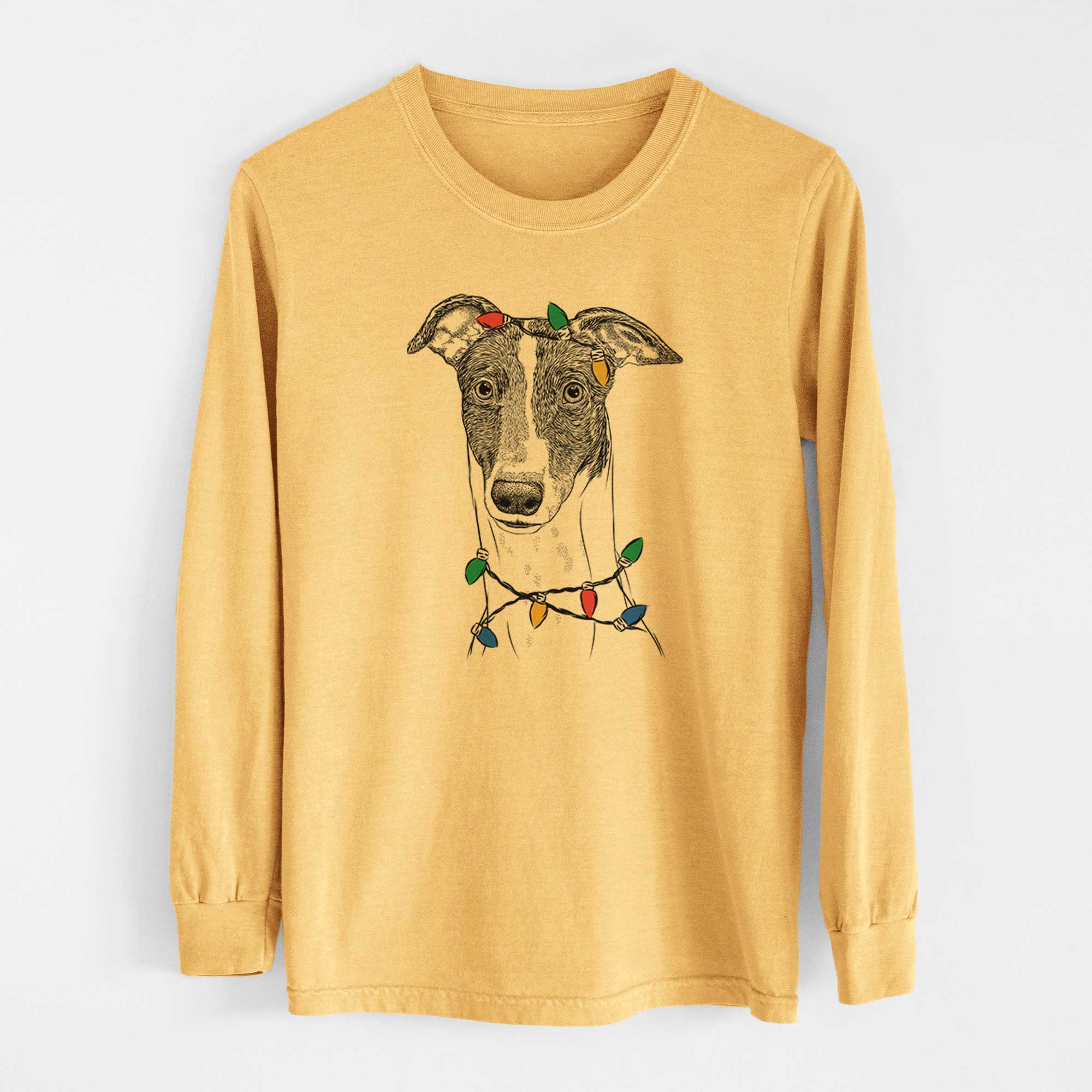 Christmas Lights Vyncent the Greyhound - Heavyweight 100% Cotton Long Sleeve