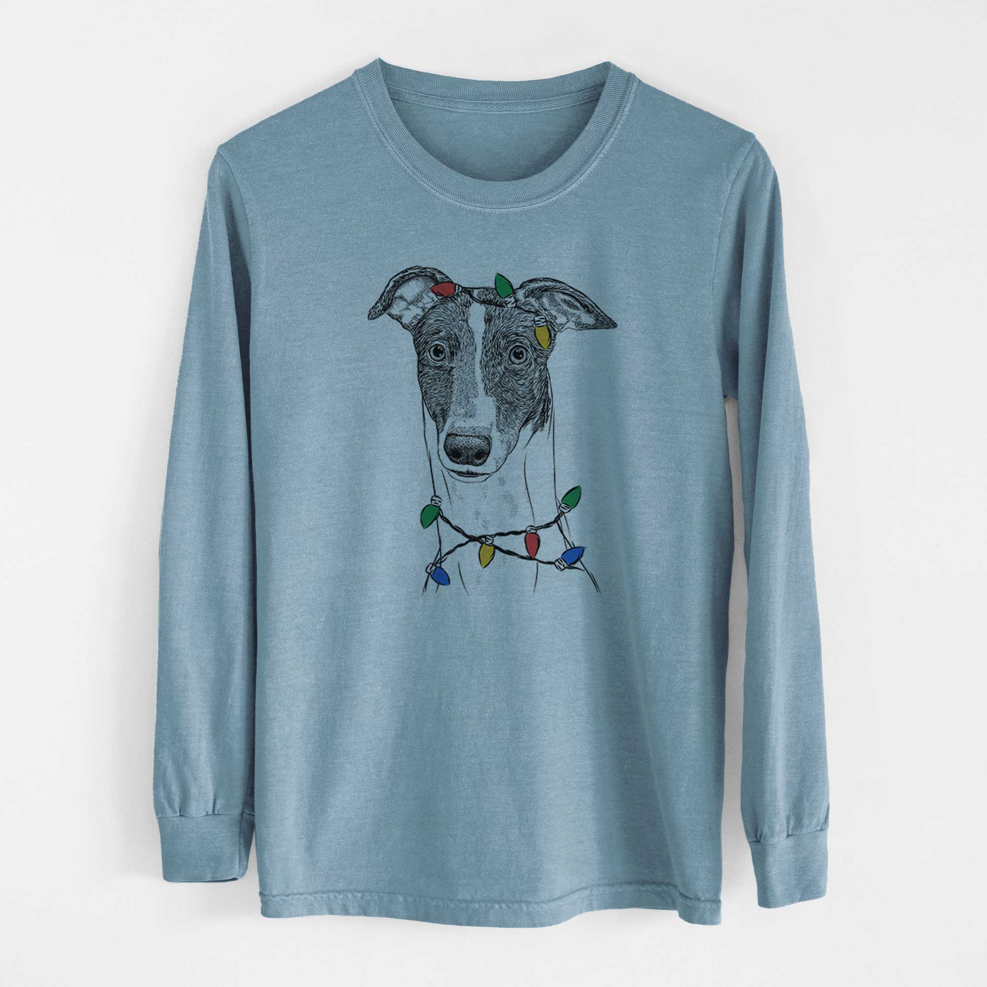 Christmas Lights Vyncent the Greyhound - Heavyweight 100% Cotton Long Sleeve