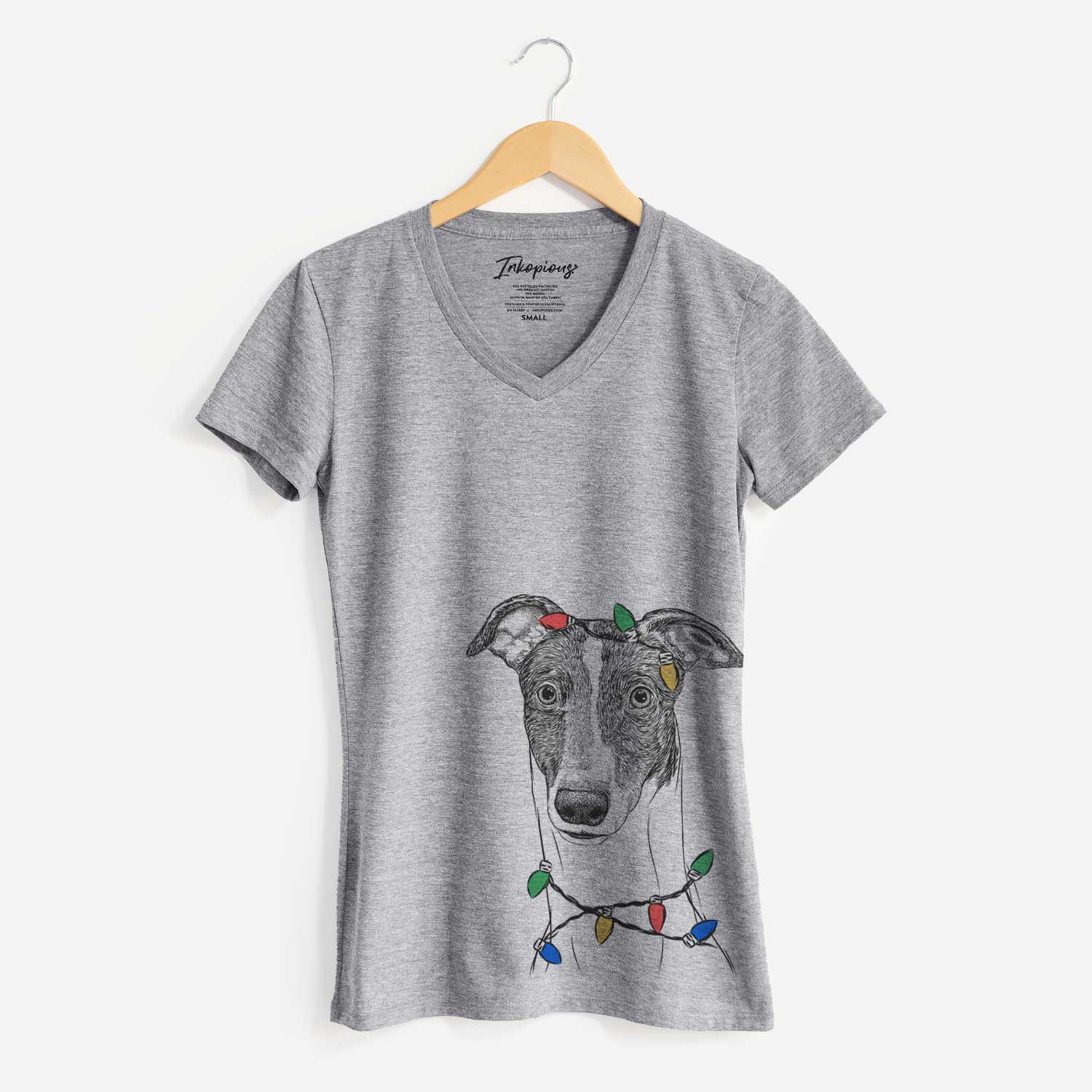 Christmas Lights Vyncent the Greyhound - Women's V-neck Shirt