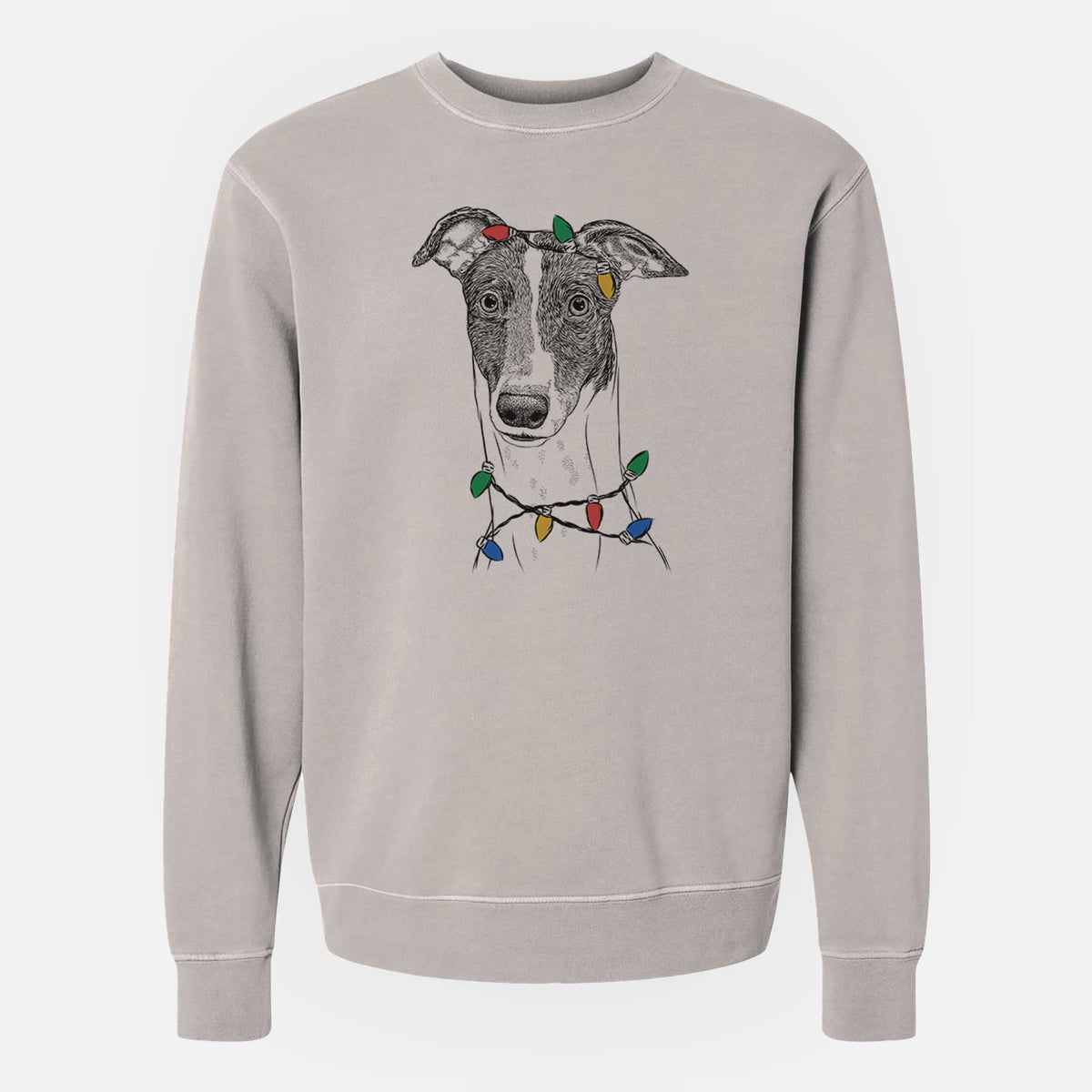 Christmas Lights Vyncent the Greyhound - Unisex Pigment Dyed Crew Sweatshirt