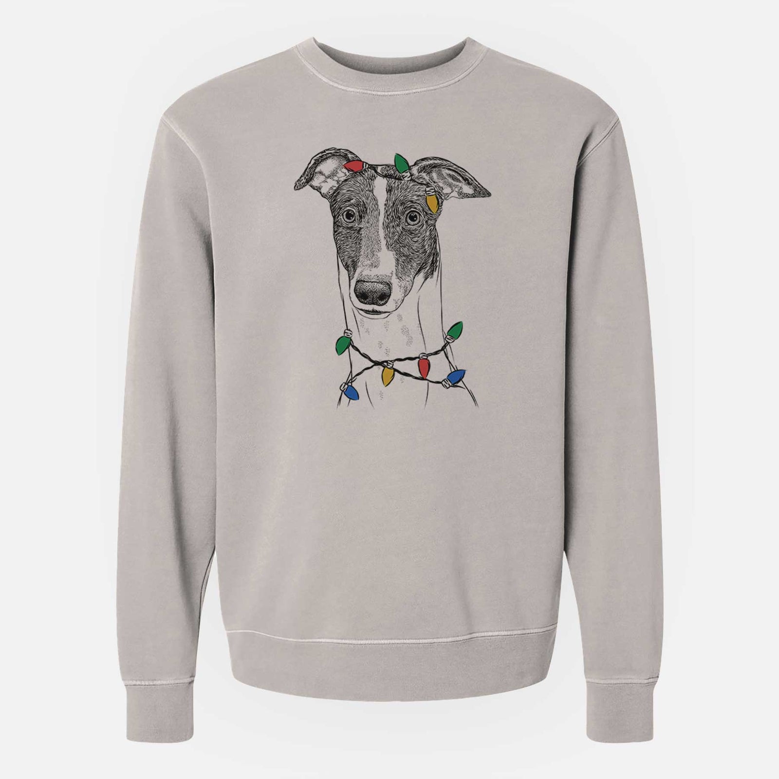 Christmas Lights Vyncent the Greyhound - Unisex Pigment Dyed Crew Sweatshirt