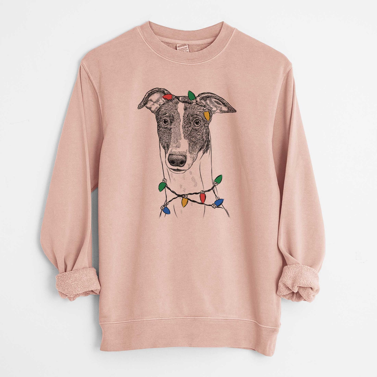 Christmas Lights Vyncent the Greyhound - Unisex Pigment Dyed Crew Sweatshirt