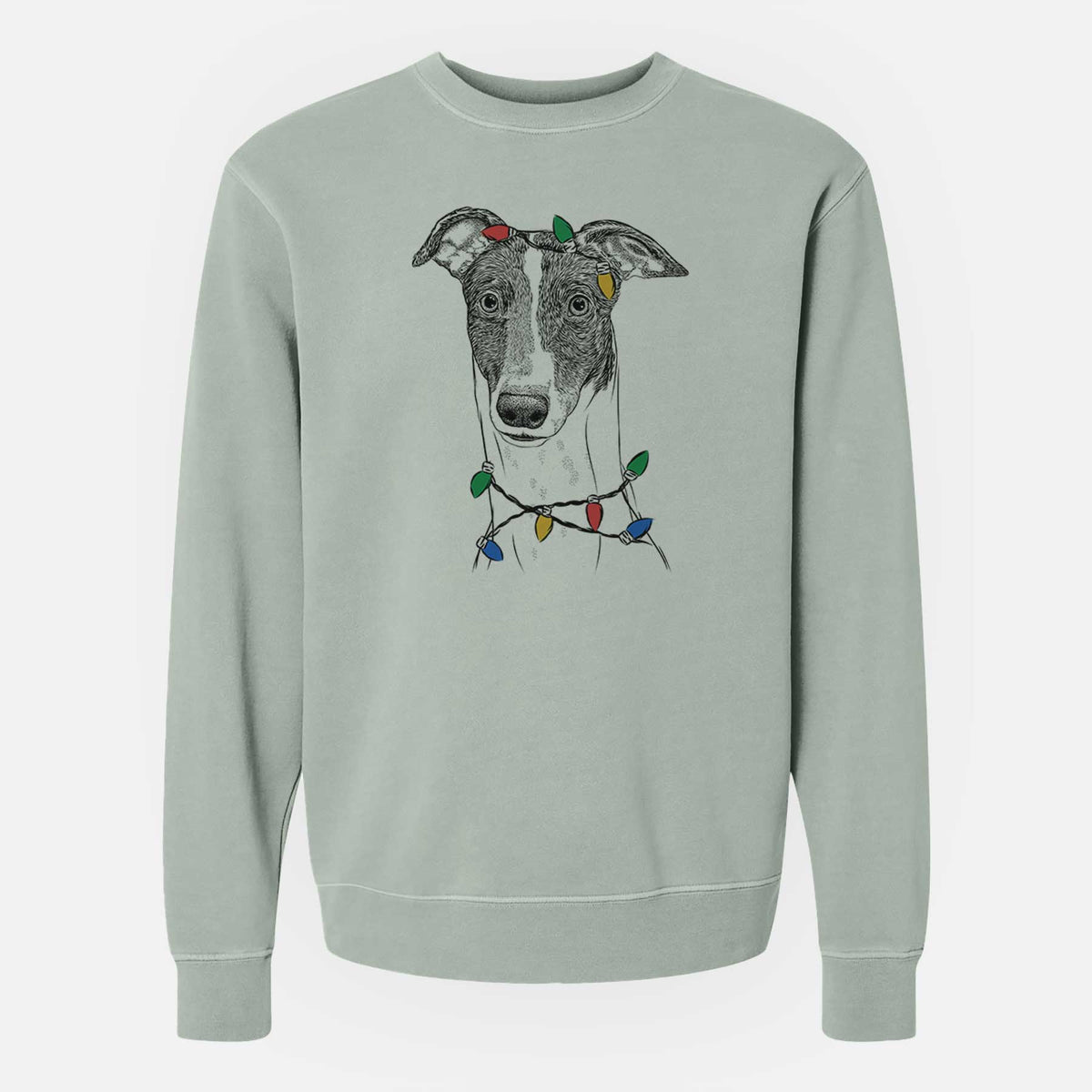 Christmas Lights Vyncent the Greyhound - Unisex Pigment Dyed Crew Sweatshirt