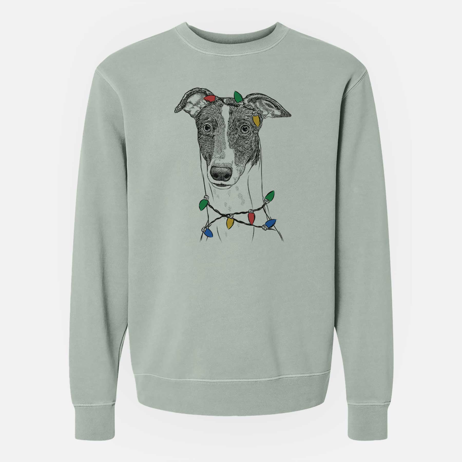 Christmas Lights Vyncent the Greyhound - Unisex Pigment Dyed Crew Sweatshirt
