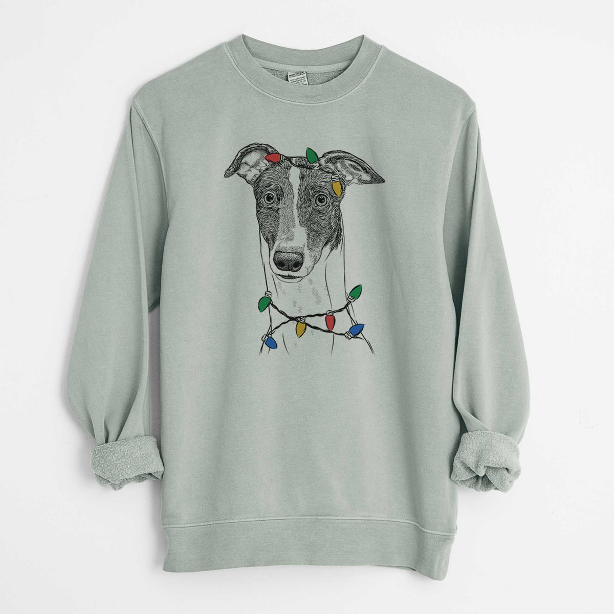 Christmas Lights Vyncent the Greyhound - Unisex Pigment Dyed Crew Sweatshirt
