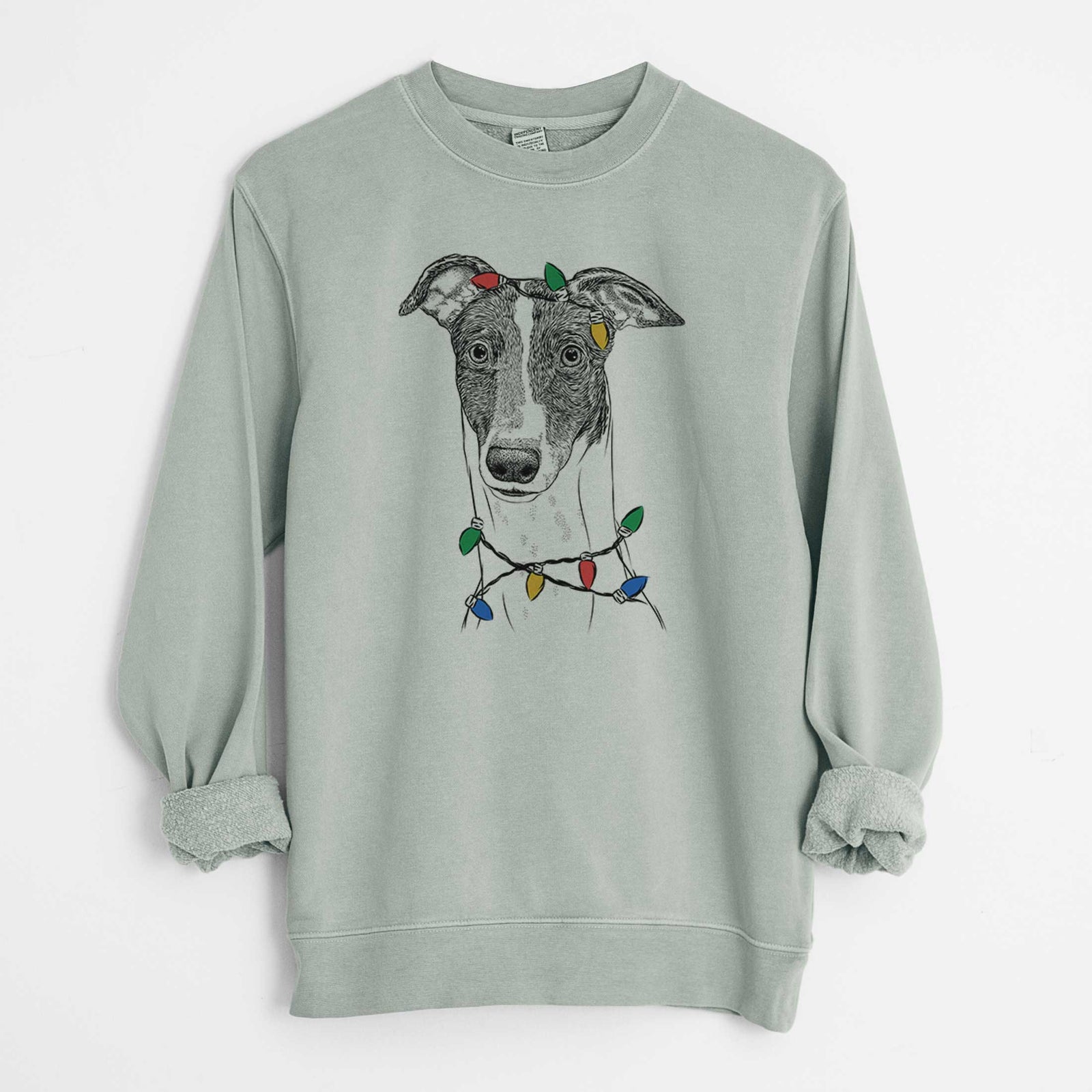 Christmas Lights Vyncent the Greyhound - Unisex Pigment Dyed Crew Sweatshirt