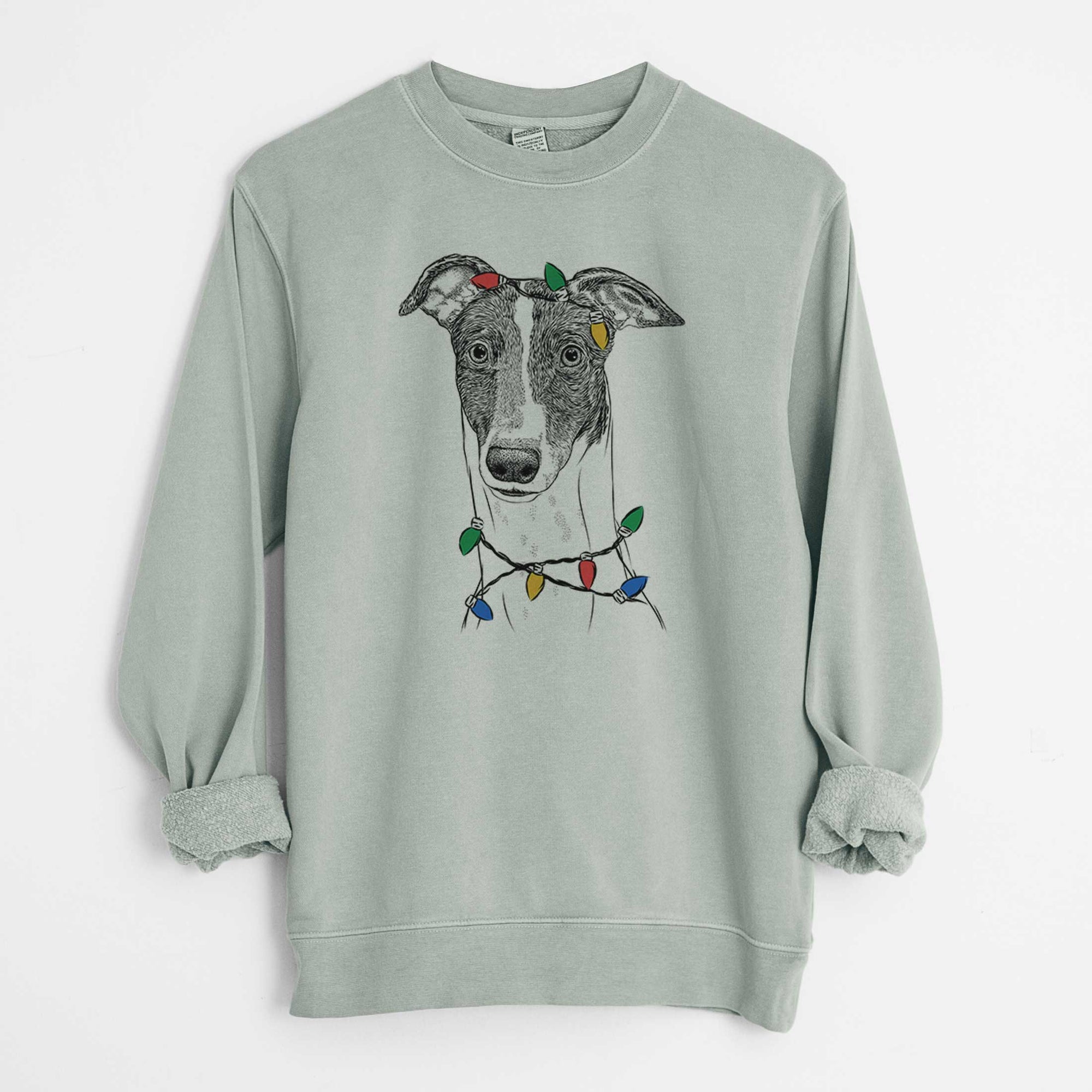 Christmas Lights Vyncent the Greyhound - Unisex Pigment Dyed Crew Sweatshirt