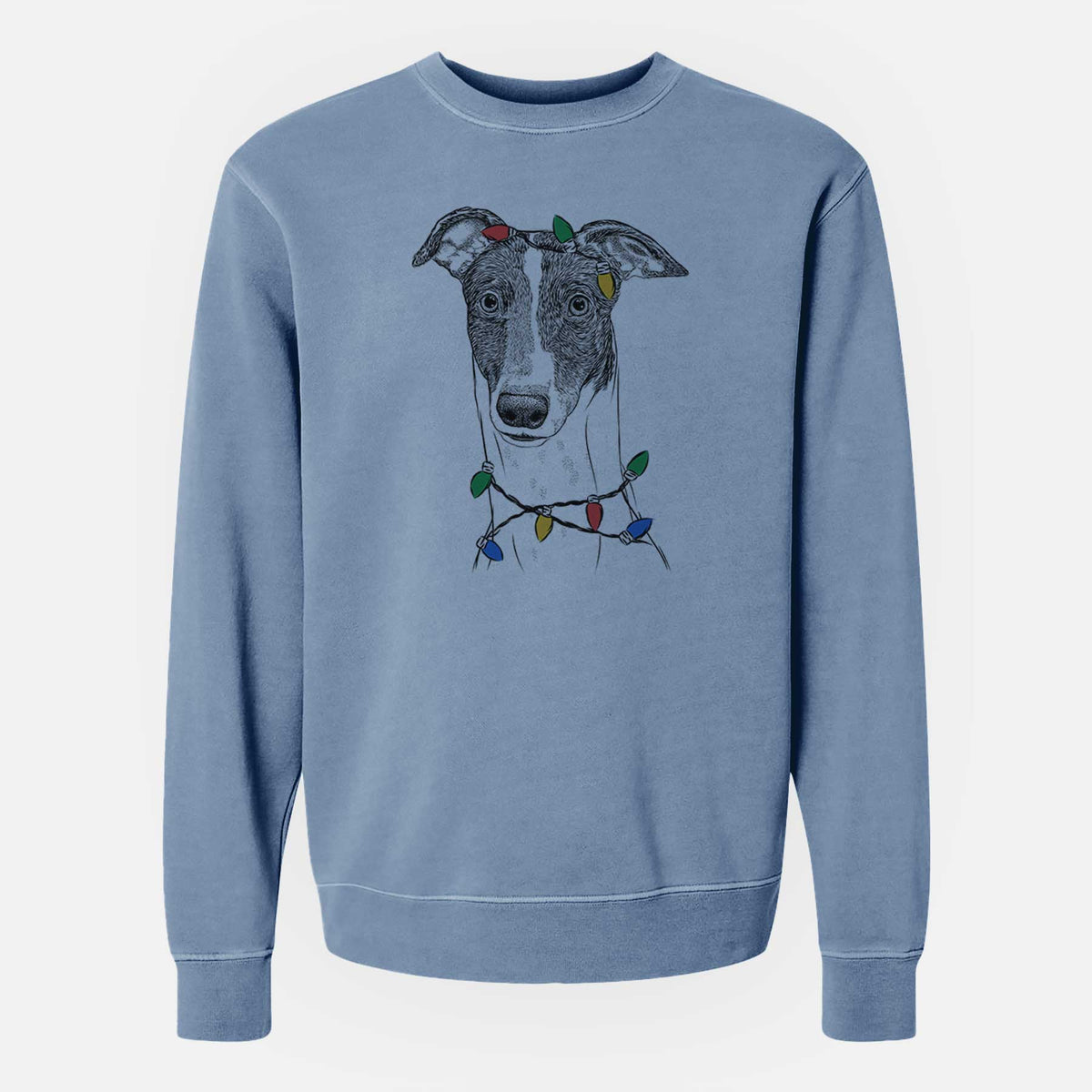 Christmas Lights Vyncent the Greyhound - Unisex Pigment Dyed Crew Sweatshirt