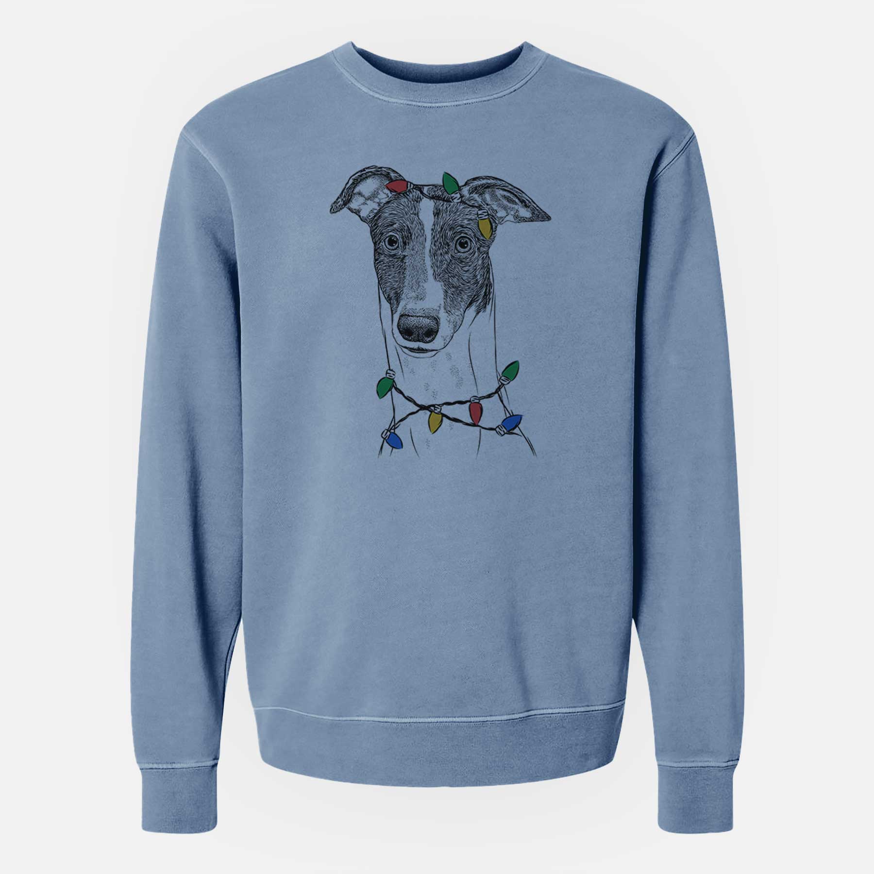 Christmas Lights Vyncent the Greyhound - Unisex Pigment Dyed Crew Sweatshirt