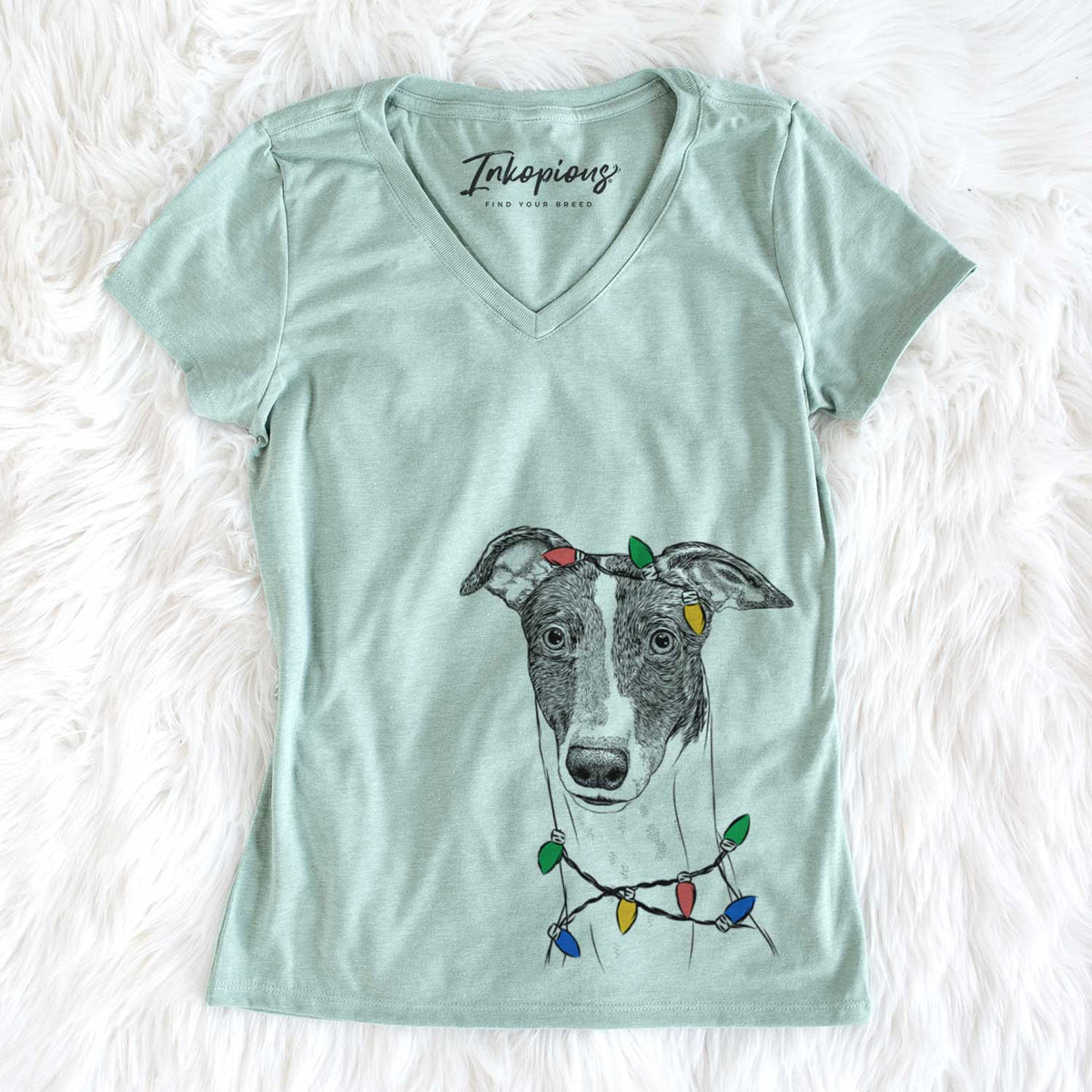 Christmas Lights Vyncent the Greyhound - Women&#39;s V-neck Shirt