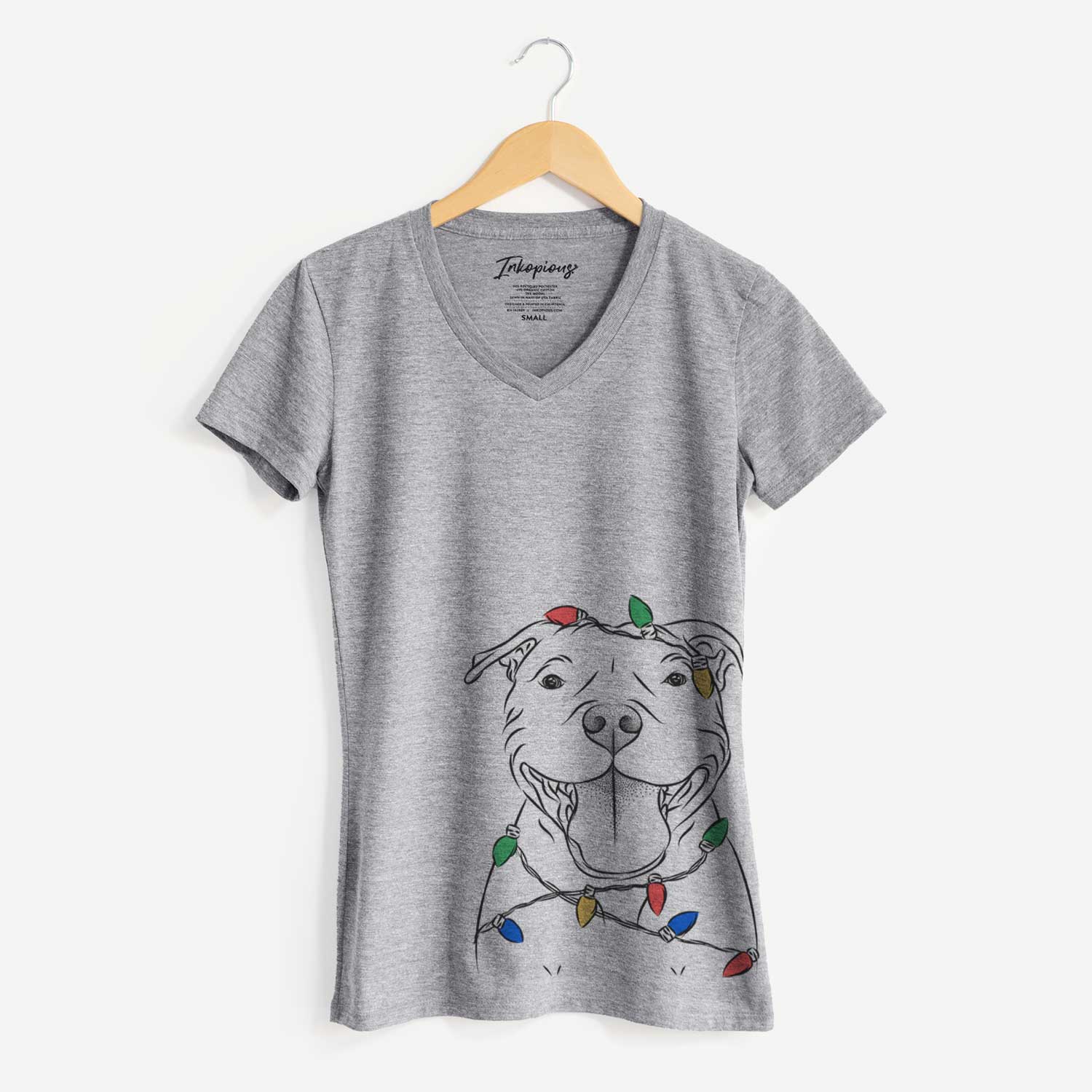 Christmas Lights Wafer the Staffordshire Bull Terrier - Women's V-neck Shirt