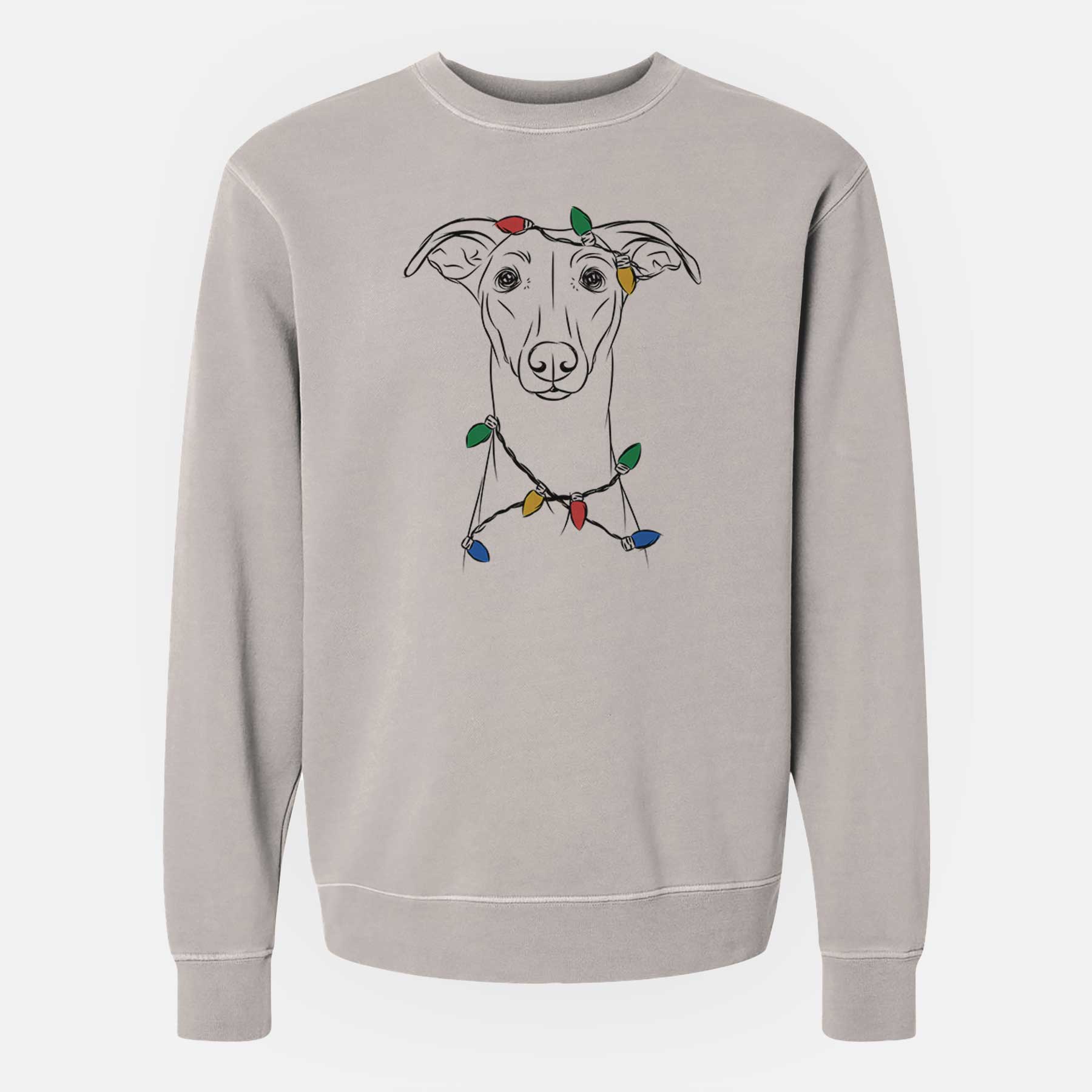 Christmas Lights Wallace the Whippet - Unisex Pigment Dyed Crew Sweatshirt