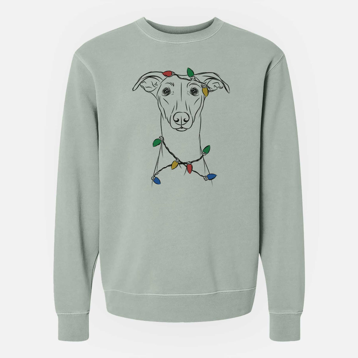 Christmas Lights Wallace the Whippet - Unisex Pigment Dyed Crew Sweatshirt