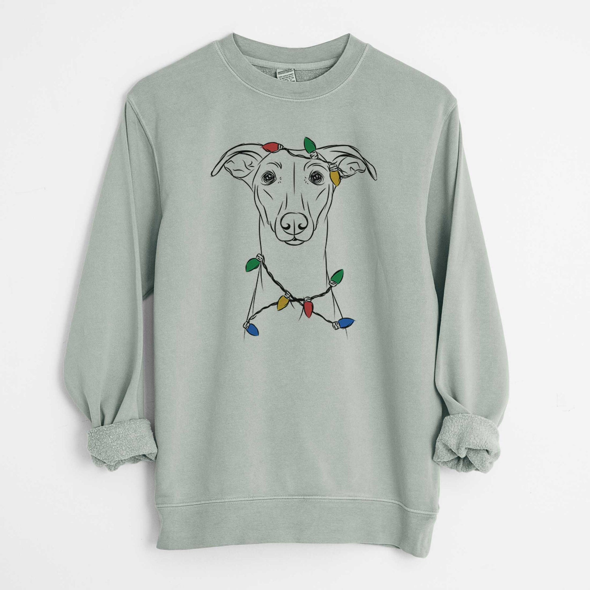 Christmas Lights Wallace the Whippet - Unisex Pigment Dyed Crew Sweatshirt