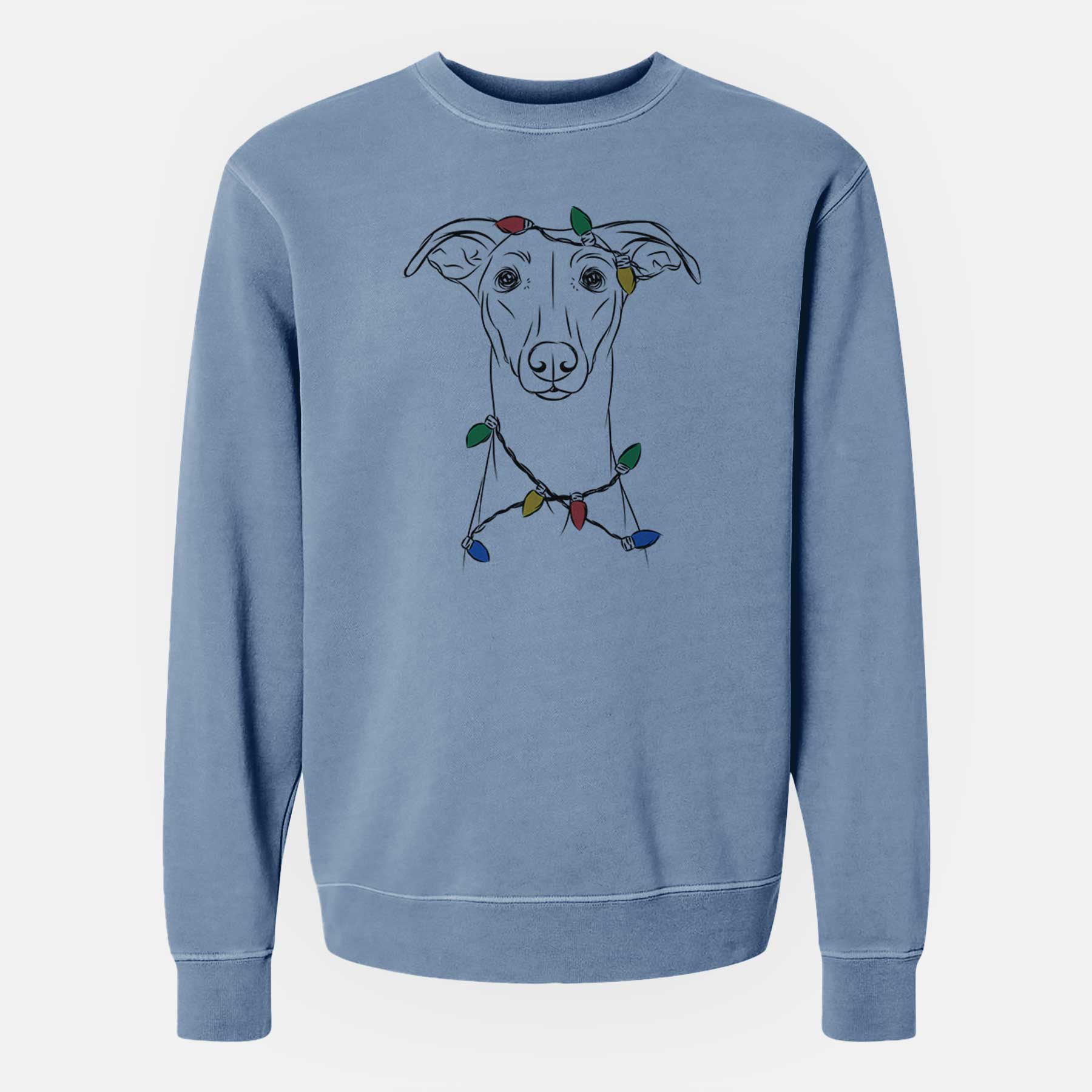 Christmas Lights Wallace the Whippet - Unisex Pigment Dyed Crew Sweatshirt