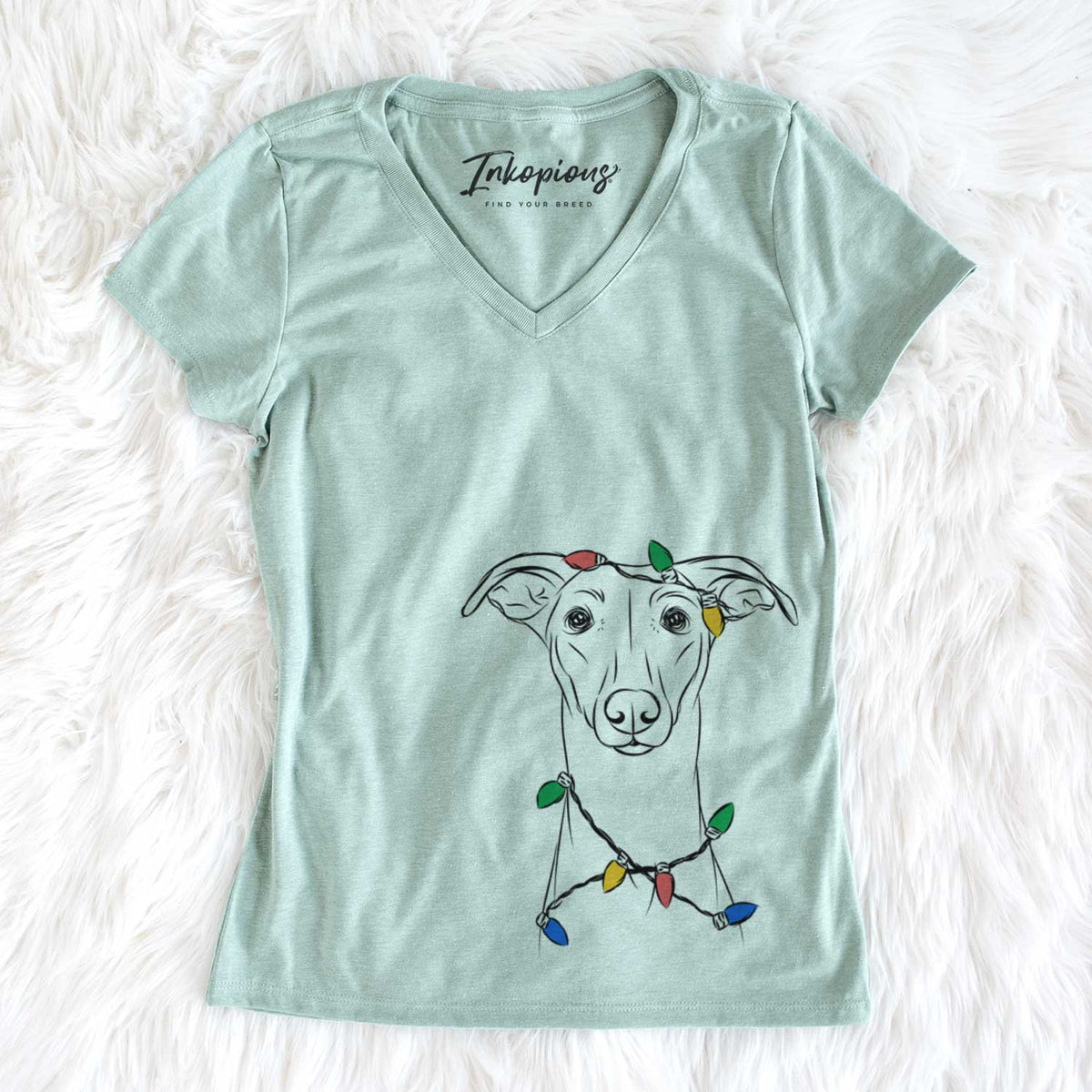 Christmas Lights Wallace the Whippet - Women&#39;s V-neck Shirt