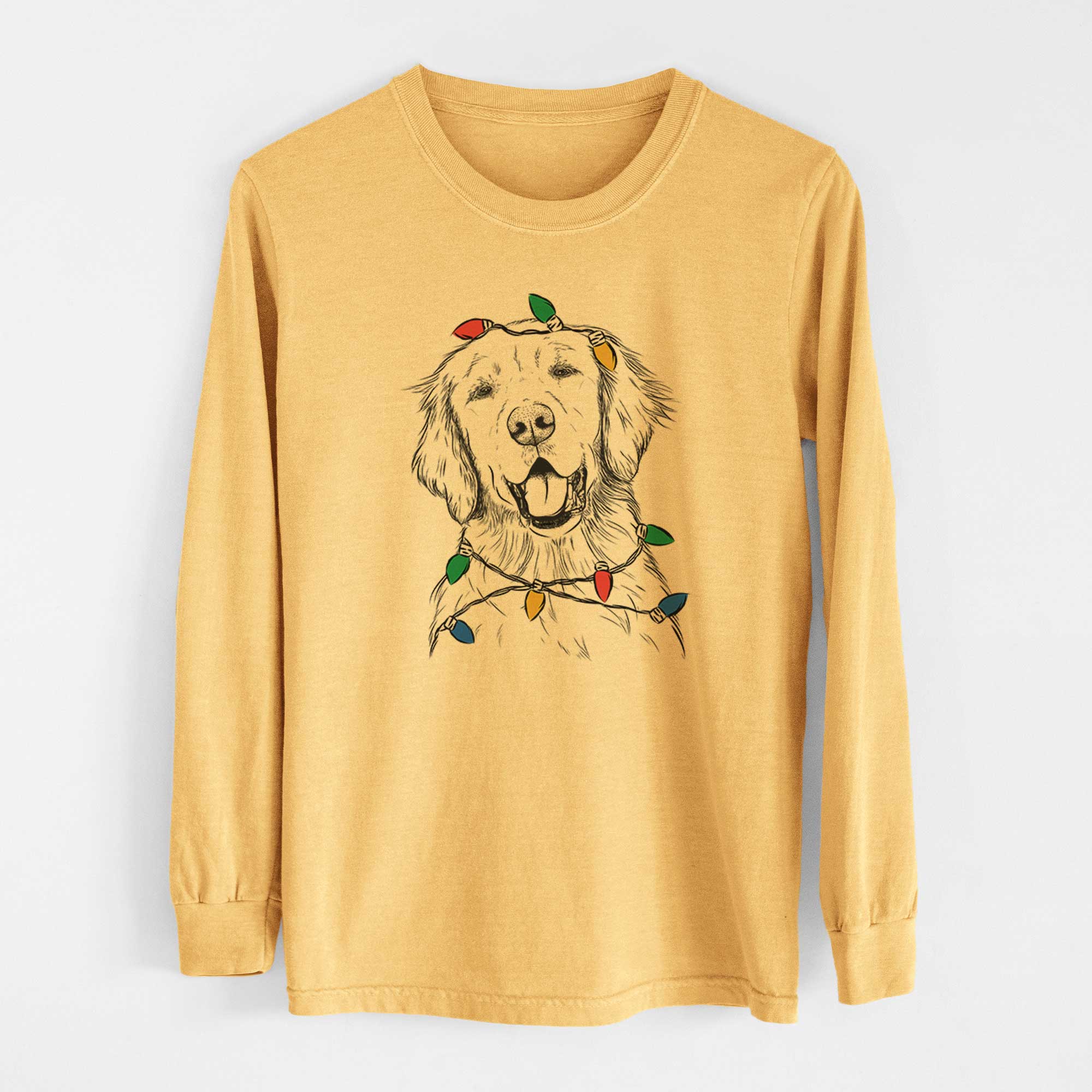 Christmas Lights Wallace the Golden Retriever - Heavyweight 100% Cotton Long Sleeve