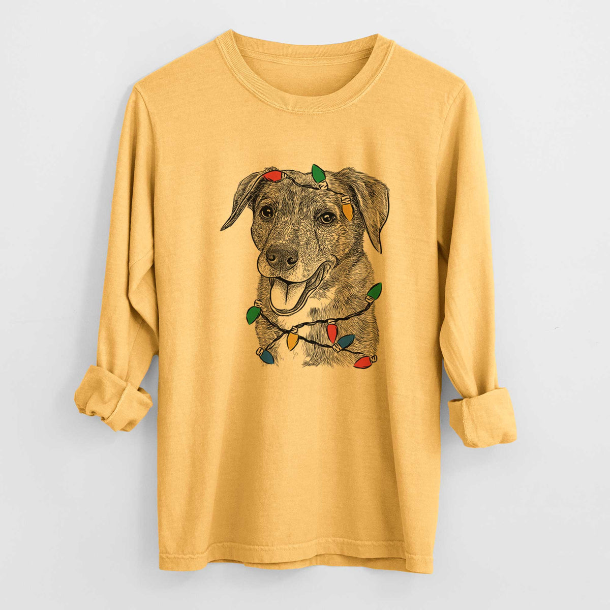 Christmas Lights Wally the Mixed Breed - Heavyweight 100% Cotton Long Sleeve
