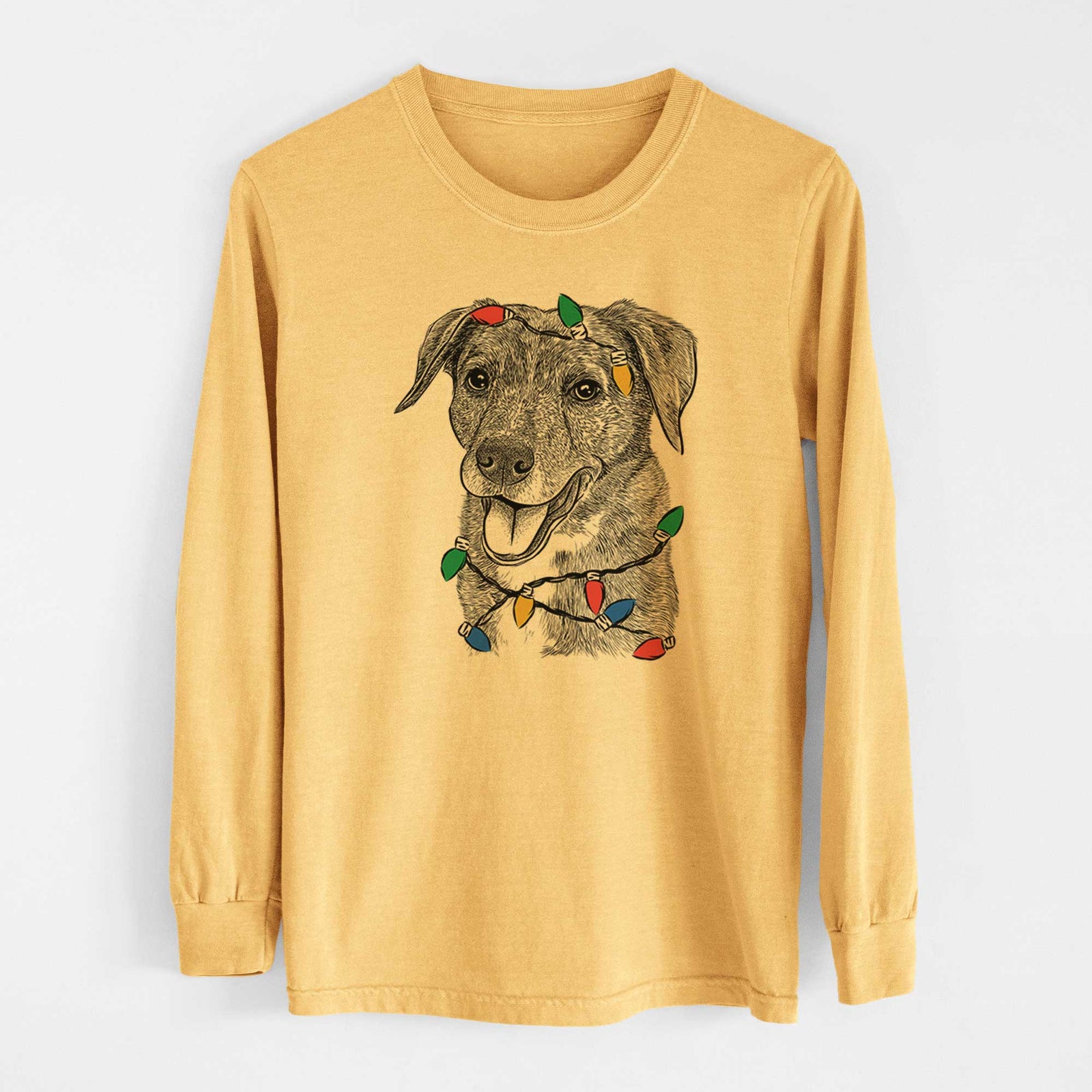 Christmas Lights Wally the Mixed Breed - Heavyweight 100% Cotton Long Sleeve