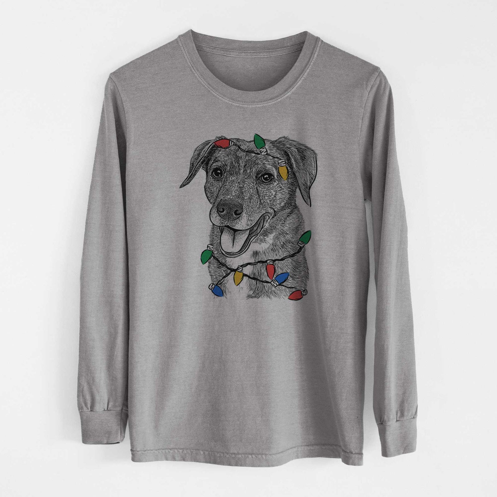 Christmas Lights Wally the Mixed Breed - Heavyweight 100% Cotton Long Sleeve