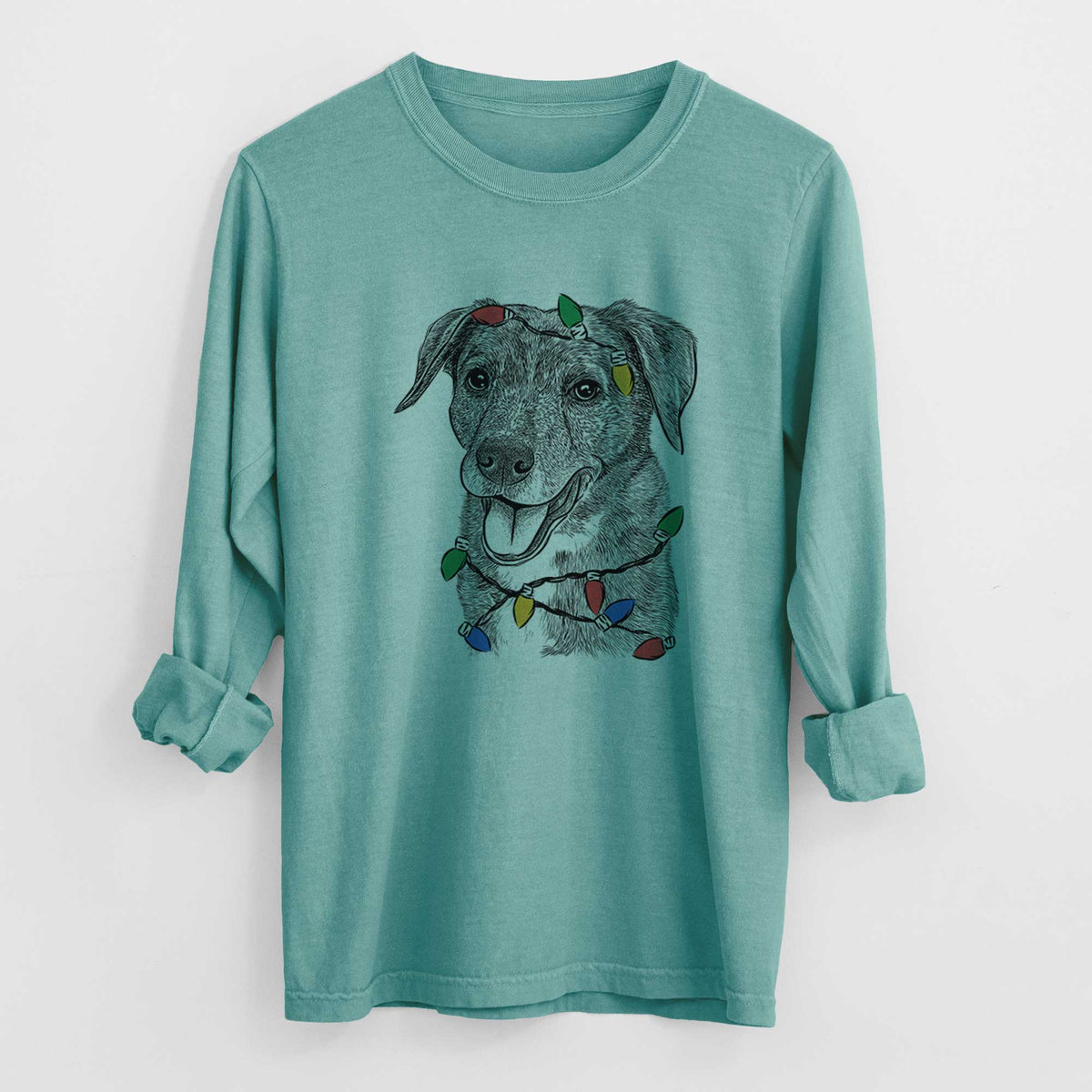 Christmas Lights Wally the Mixed Breed - Heavyweight 100% Cotton Long Sleeve