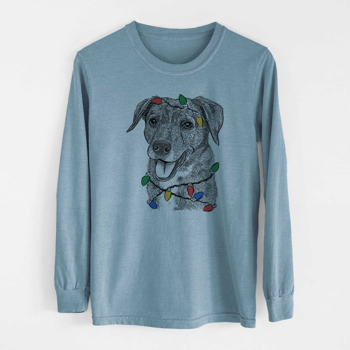 Christmas Lights Wally the Mixed Breed - Heavyweight 100% Cotton Long Sleeve