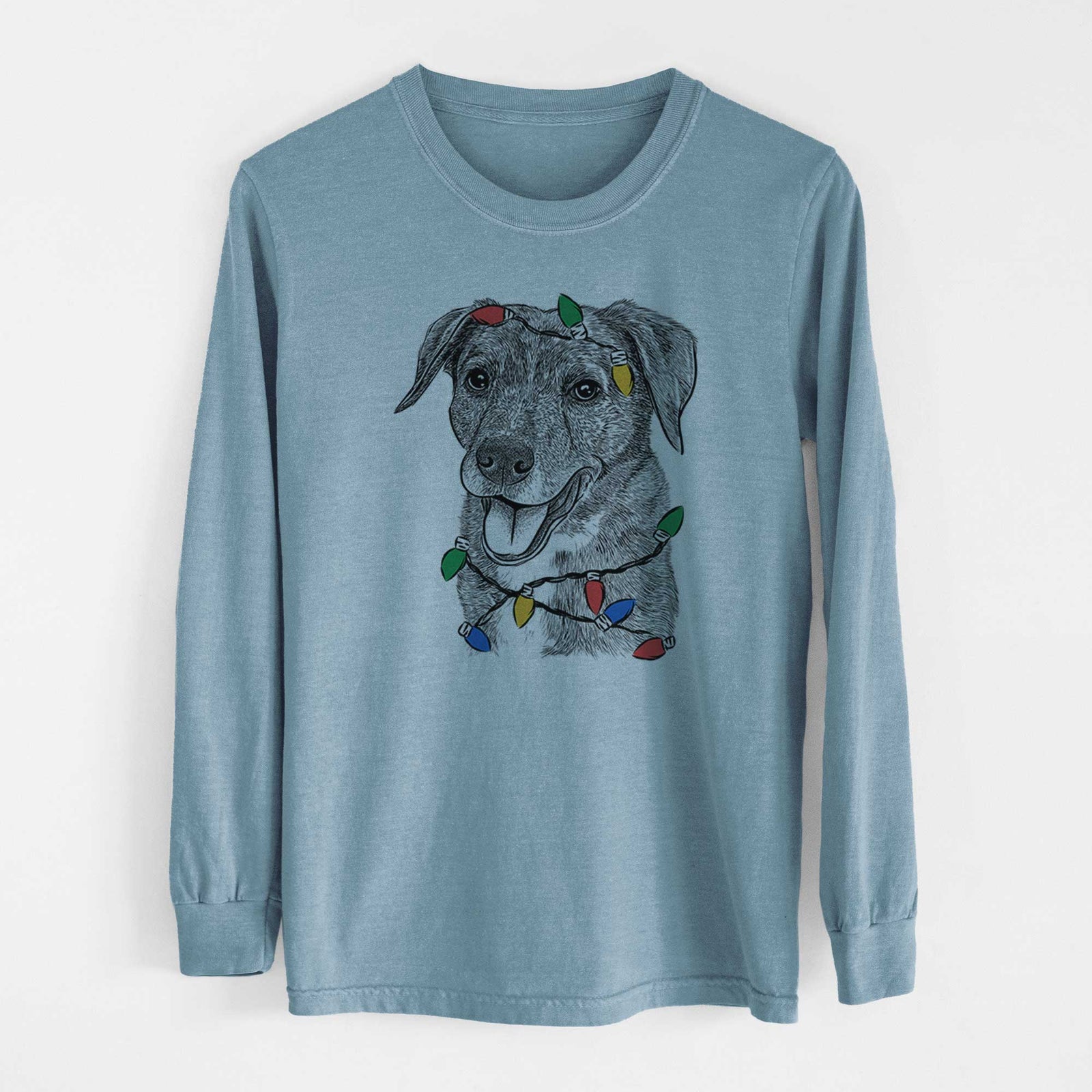 Christmas Lights Wally the Mixed Breed - Heavyweight 100% Cotton Long Sleeve