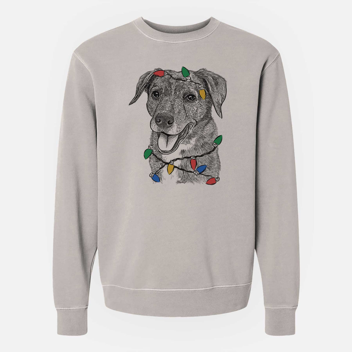 Christmas Lights Wally the Mixed Breed - Unisex Pigment Dyed Crew Sweatshirt