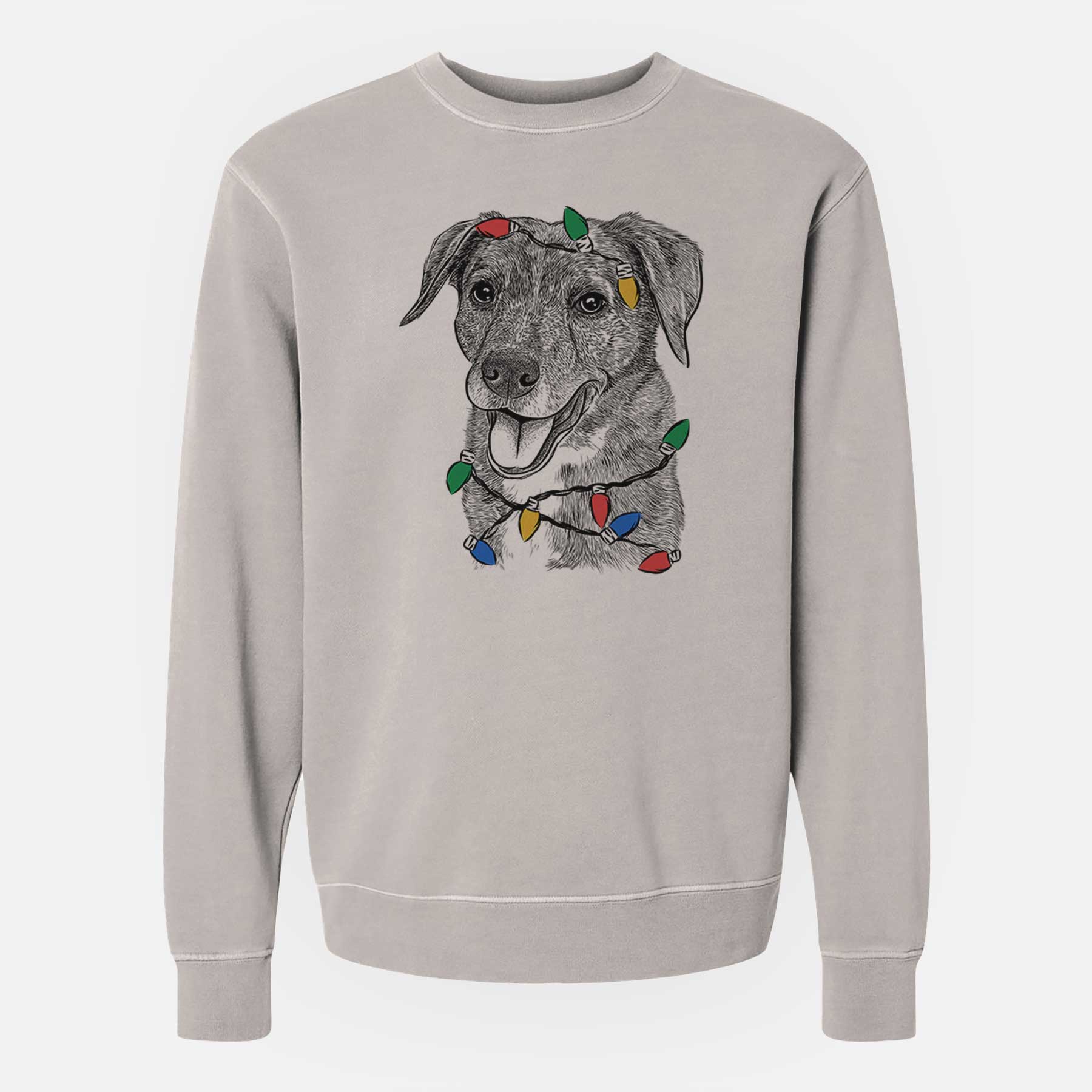 Christmas Lights Wally the Mixed Breed - Unisex Pigment Dyed Crew Sweatshirt