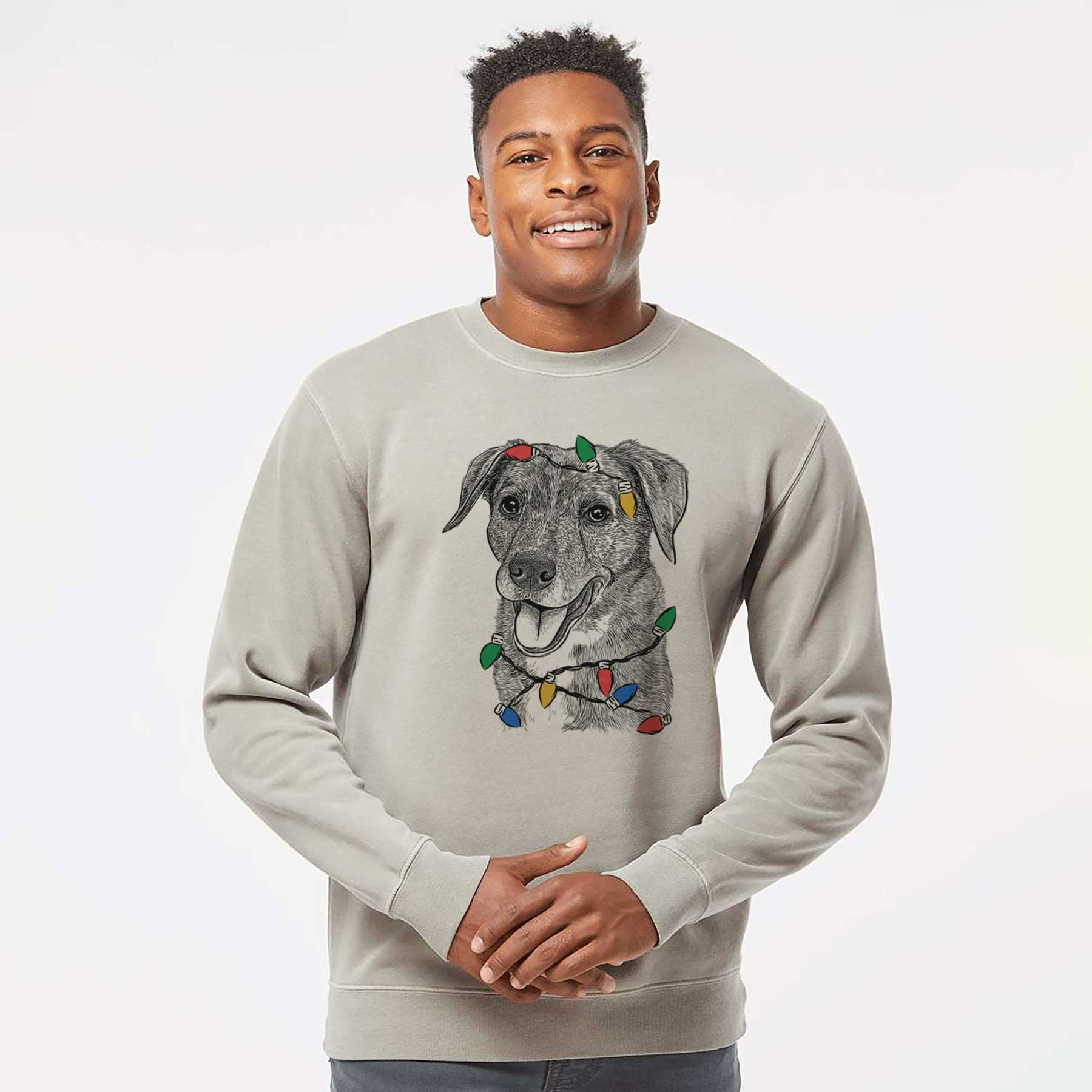 Christmas Lights Wally the Mixed Breed - Unisex Pigment Dyed Crew Sweatshirt