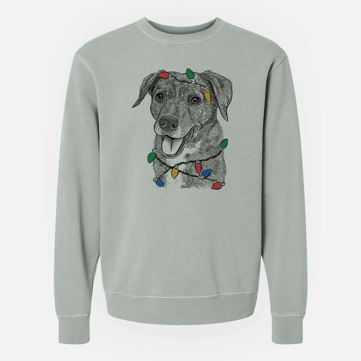 Christmas Lights Wally the Mixed Breed - Unisex Pigment Dyed Crew Sweatshirt