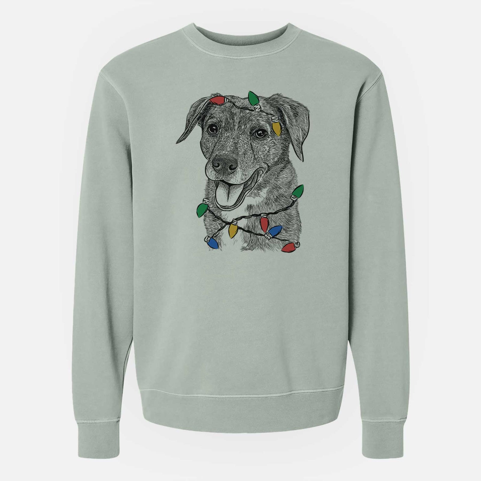 Christmas Lights Wally the Mixed Breed - Unisex Pigment Dyed Crew Sweatshirt