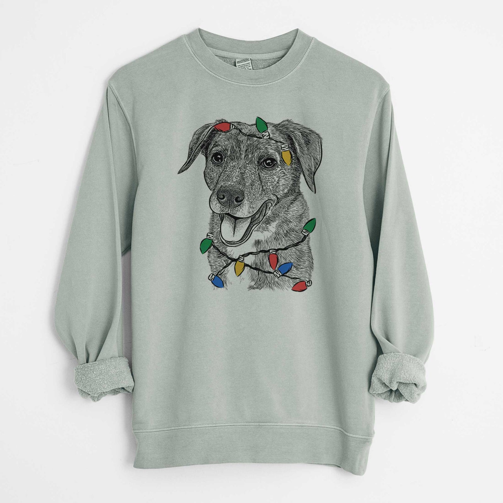Christmas Lights Wally the Mixed Breed - Unisex Pigment Dyed Crew Sweatshirt