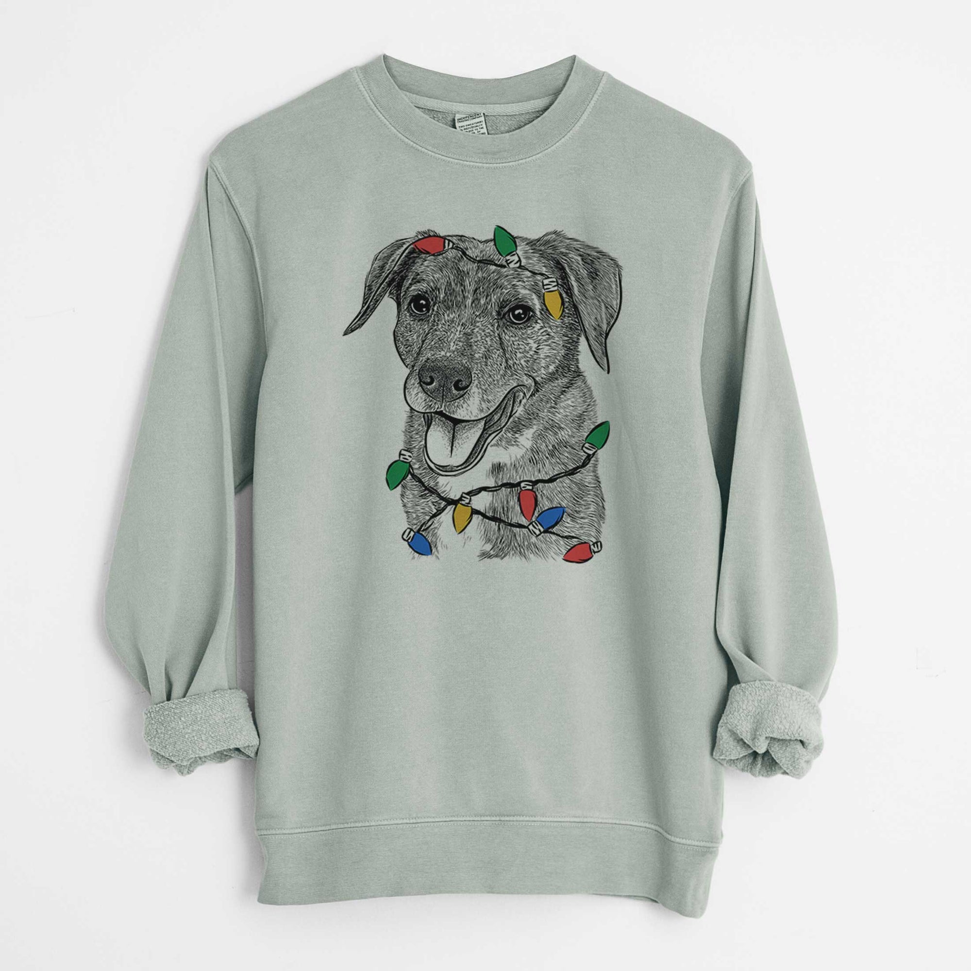 Christmas Lights Wally the Mixed Breed - Unisex Pigment Dyed Crew Sweatshirt