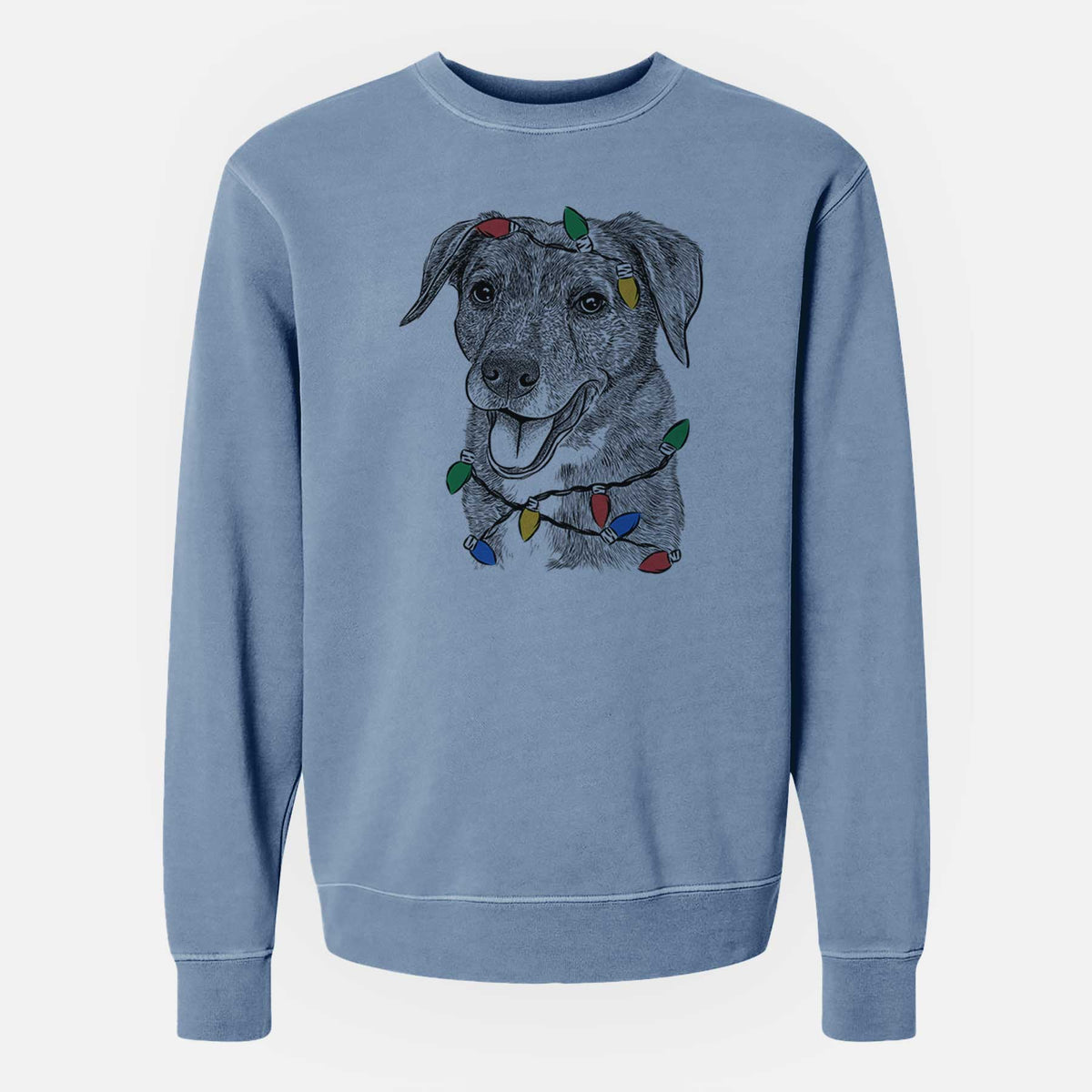 Christmas Lights Wally the Mixed Breed - Unisex Pigment Dyed Crew Sweatshirt