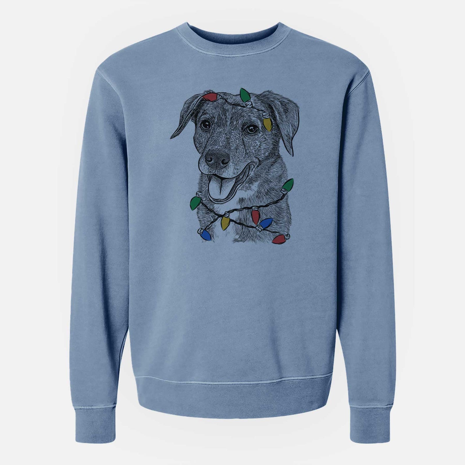 Christmas Lights Wally the Mixed Breed - Unisex Pigment Dyed Crew Sweatshirt