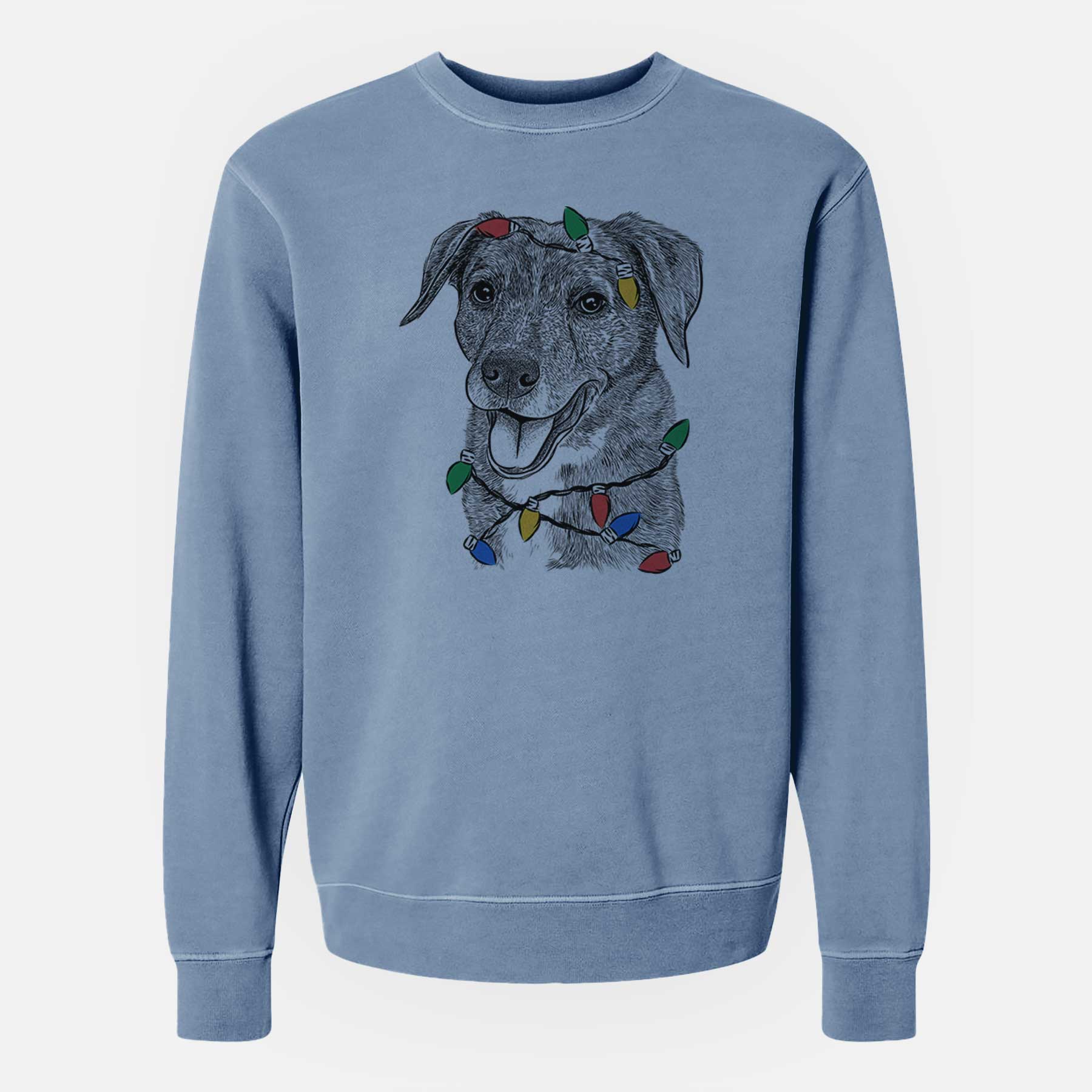 Christmas Lights Wally the Mixed Breed - Unisex Pigment Dyed Crew Sweatshirt
