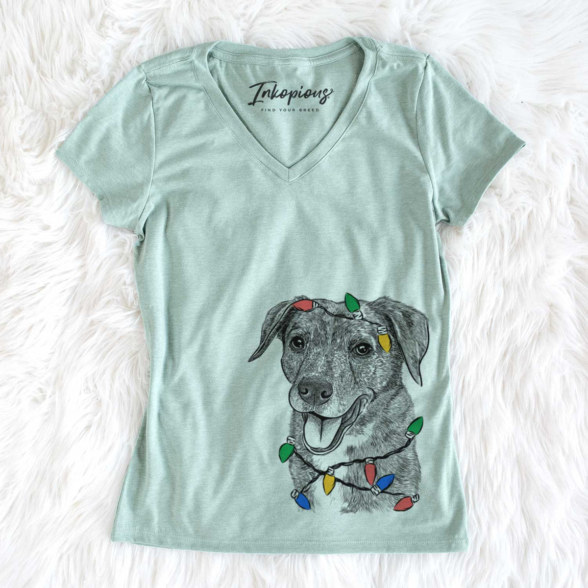 Christmas Lights Wally the Mixed Breed - Women&#39;s V-neck Shirt