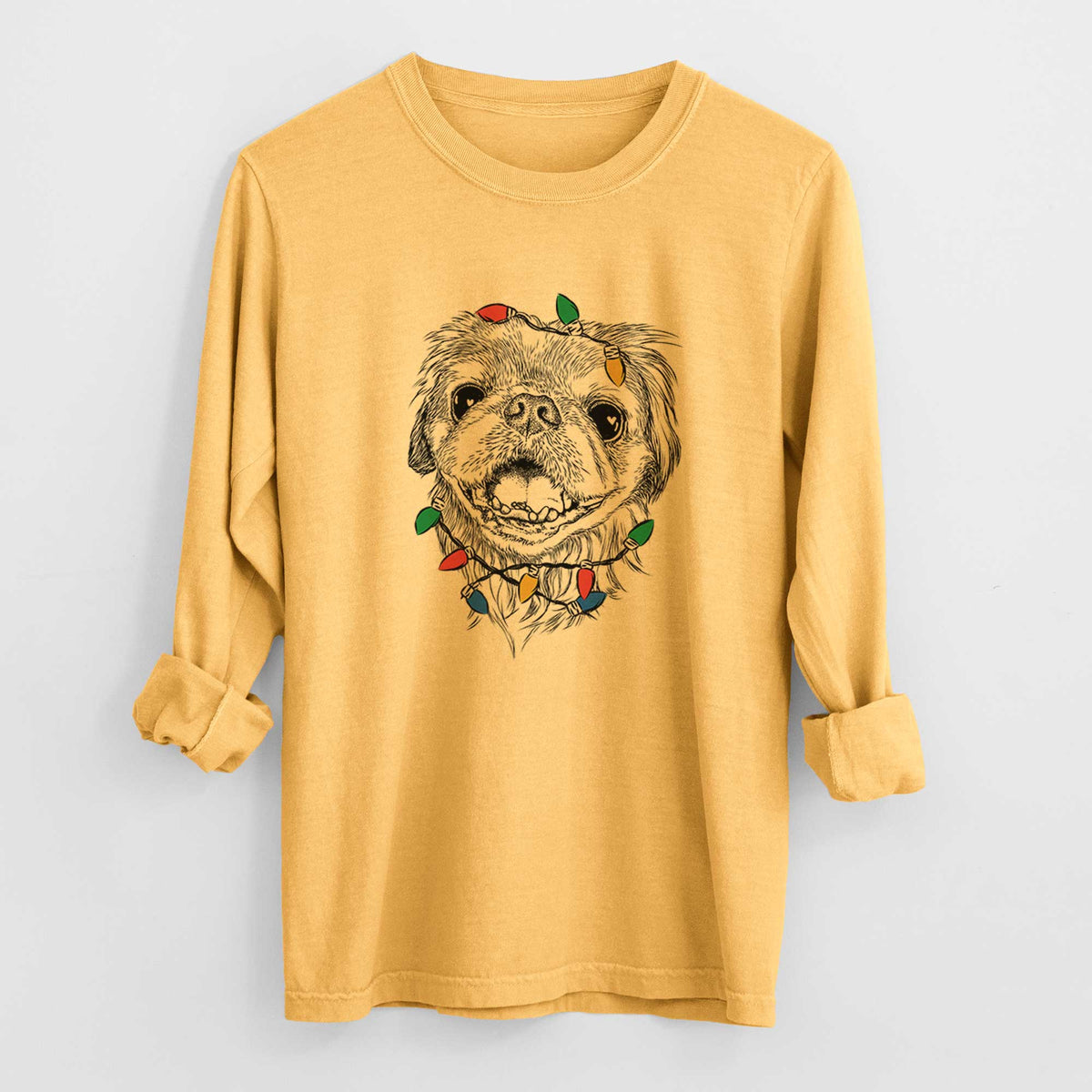 Christmas Lights Wally the Pekingese - Heavyweight 100% Cotton Long Sleeve