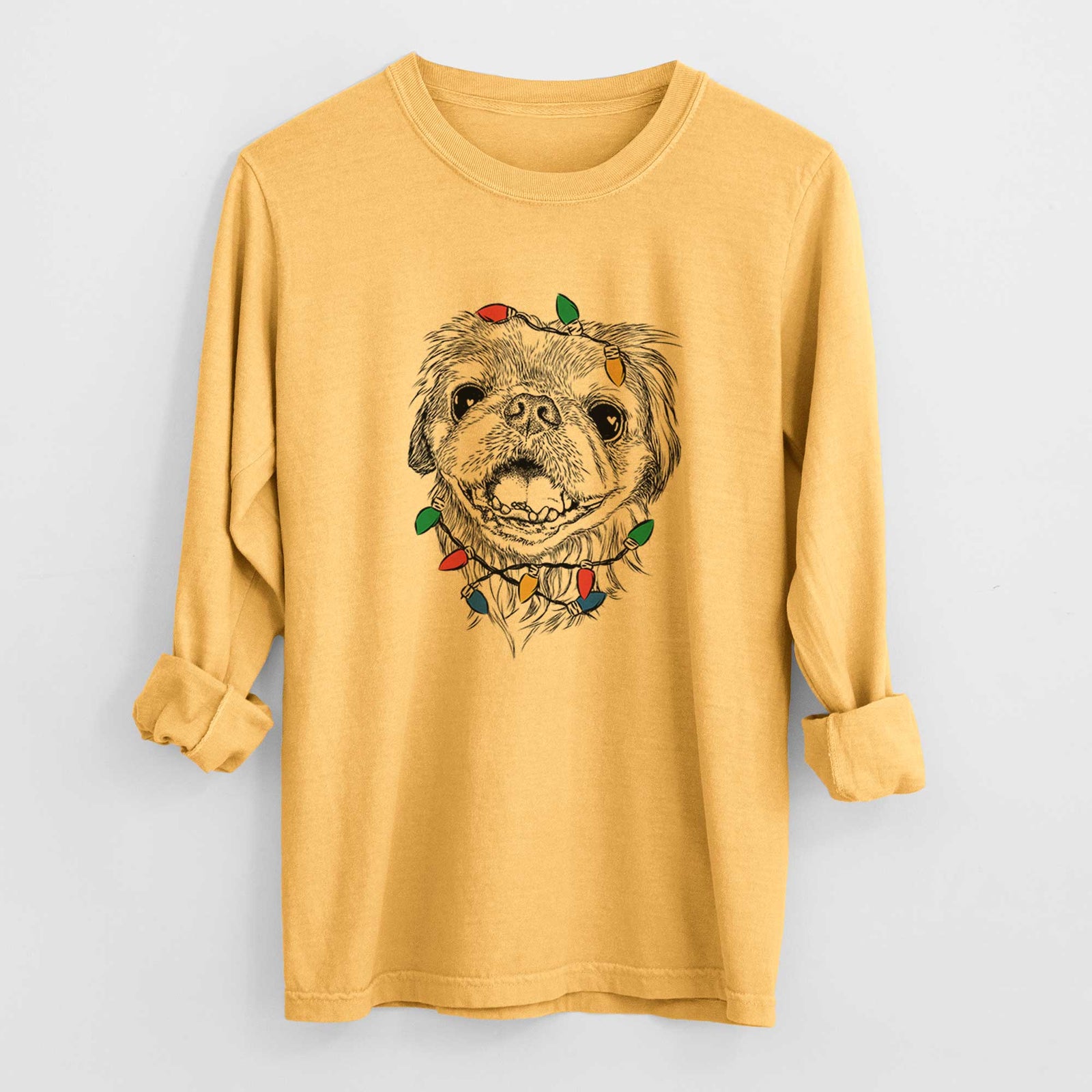 Christmas Lights Wally the Pekingese - Heavyweight 100% Cotton Long Sleeve